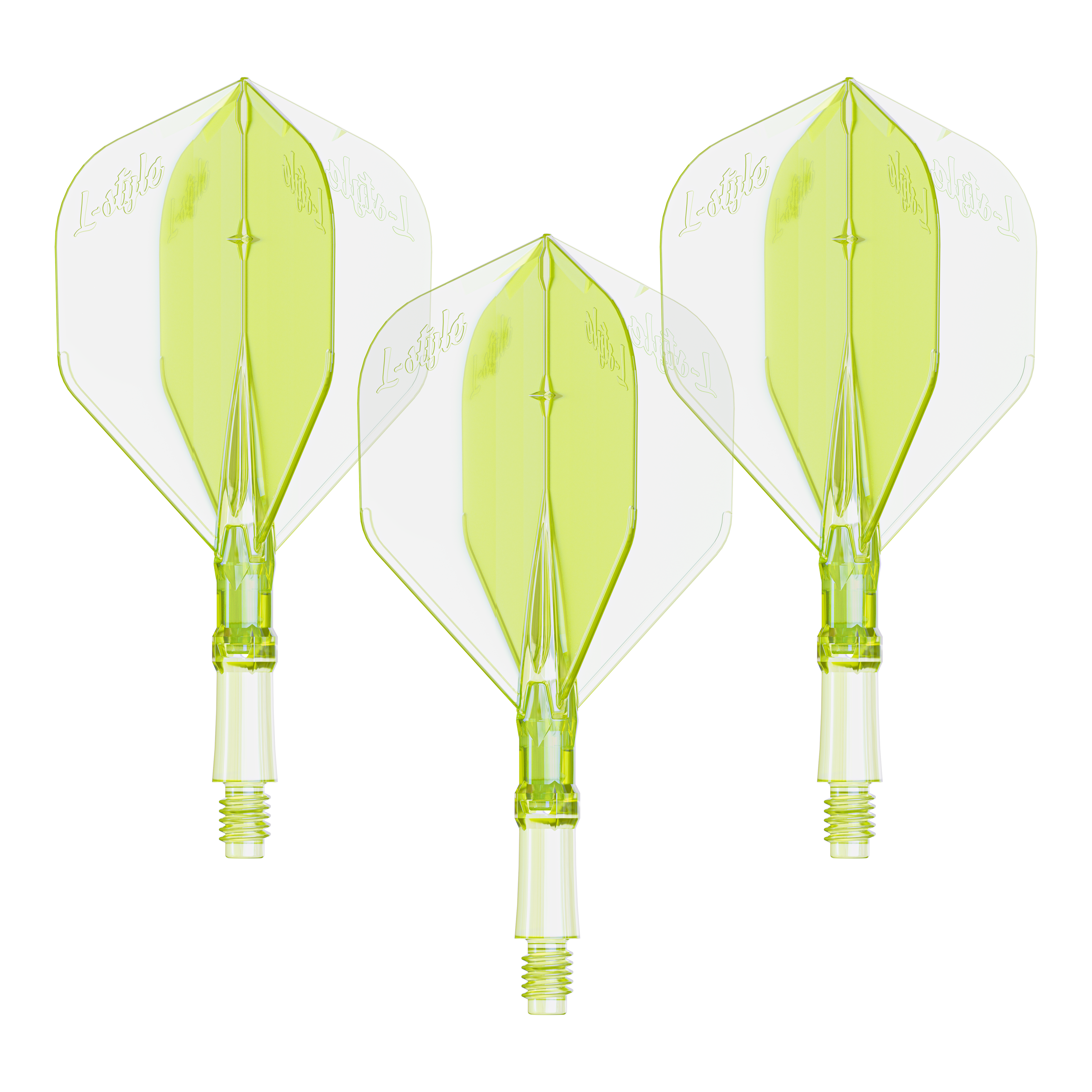 Vuelos L-Style L-System - Amarillo neón Das Bild zeigt ein Set von Flights für Dartpfeile in Neon-Gelb, kleine Größe. Geeignet für das L-Style L-System.