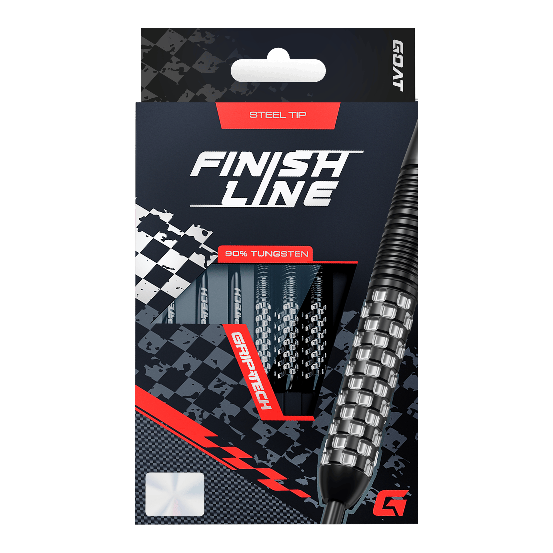 Dardos de acero GOAT Finish Line Gezeigt werden GOAT Finish Line Tungsten Steeldarts. Die Darts bieten präzise Kontrolle und eine gute Balance.