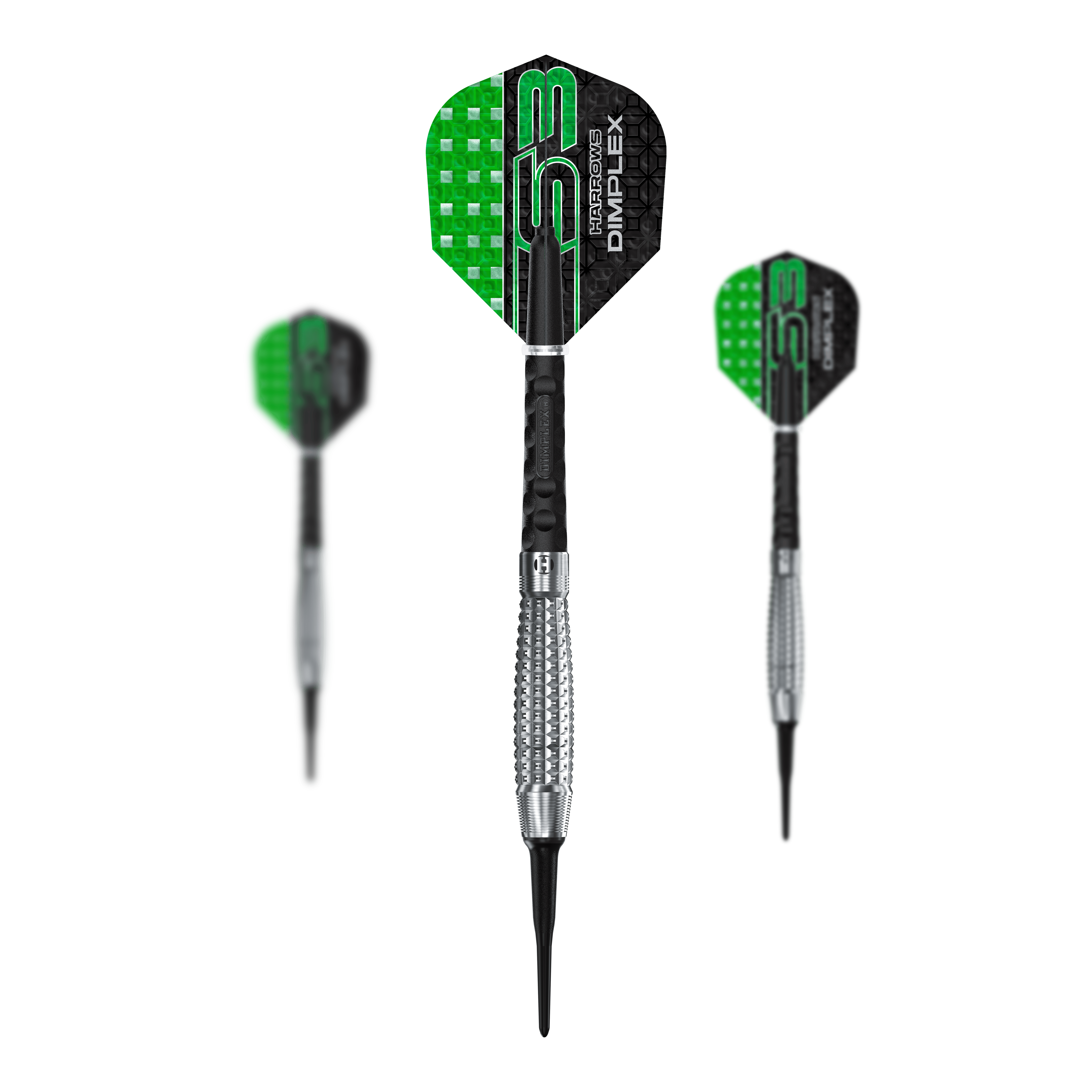 Dardos blandos Harrows Dimplex S3 Bomb Harrows Dimplex S3 Bomb Softdarts sind als Set abgebildet. Die Darts sind kompakt geformt.
