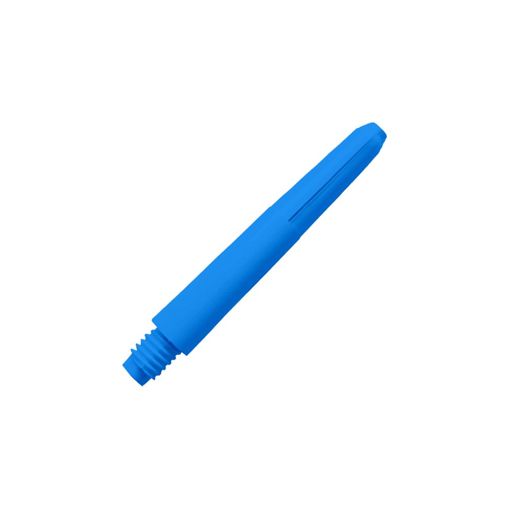 Das Bild zeigt einen blauen Nylon-Schaft. Er hat ein Schraubgewinde an einem Ende.