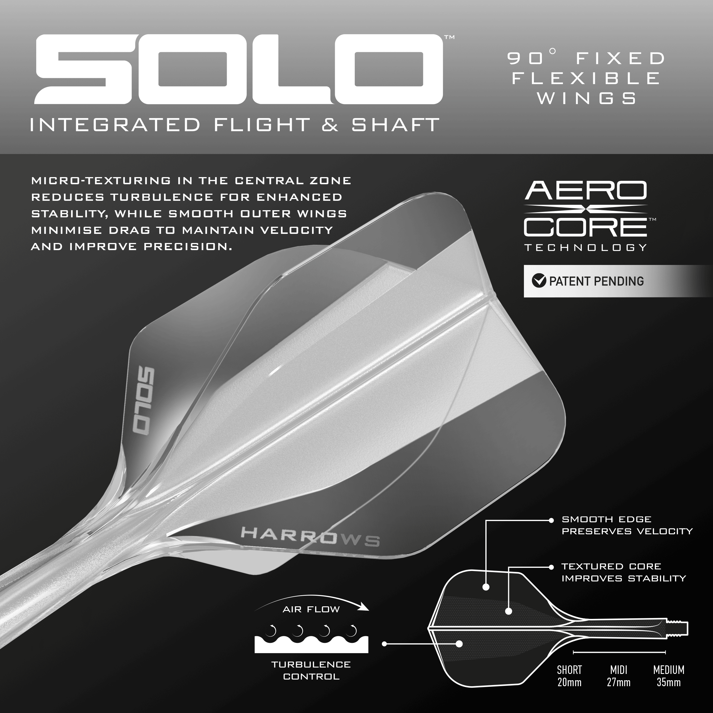 Gezeigt wird das Harrows Solo No6 Flight-Shaft-System, hier in der Ausführung Clear. Das Produkt ist vollständig dargestellt.