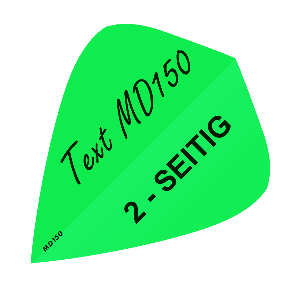 MD-303_2-Seitig_Bedruckte_Flights_Wunschtext_MD150_Neongr-n_Kite_1 Dart-Flights mit modernem Akzentmuster. Die Flights sind kompakt gruppiert.