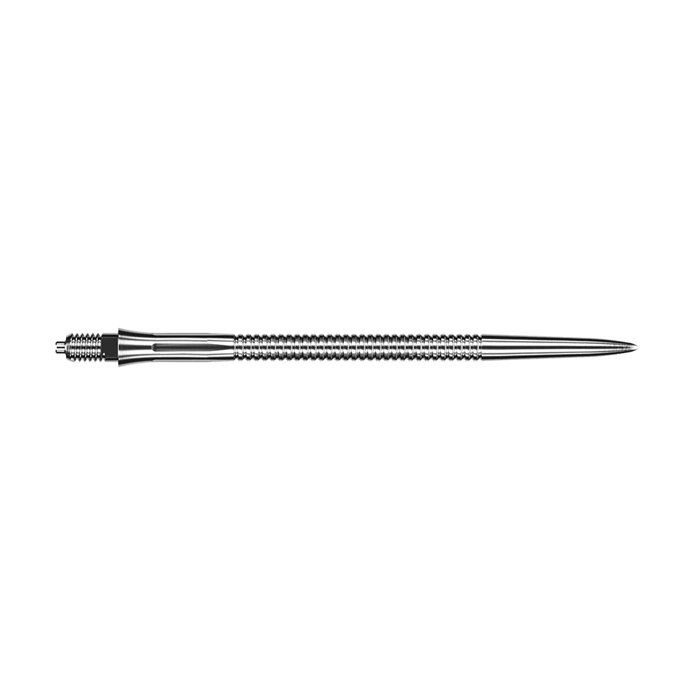 Puntas de dardo Caliburn EZ-EVO - Ranuradas - Plateadas Das Bild zeigt eine silberne Dartspitze mit Rillen. Die Dartspitze ist vermutlich 45mm lang.