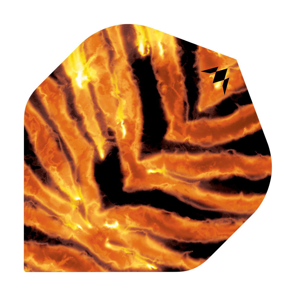 Vuelos estándar de Mission Solo Javan No2 Das Bild zeigt das Produkt "Mission Solo Javan No2 Standard Flights". Das Design ist in leuchtenden Orange- und Schwarztönen gehalten und erinnert an lodernde Flammen oder ein Tiermuster.