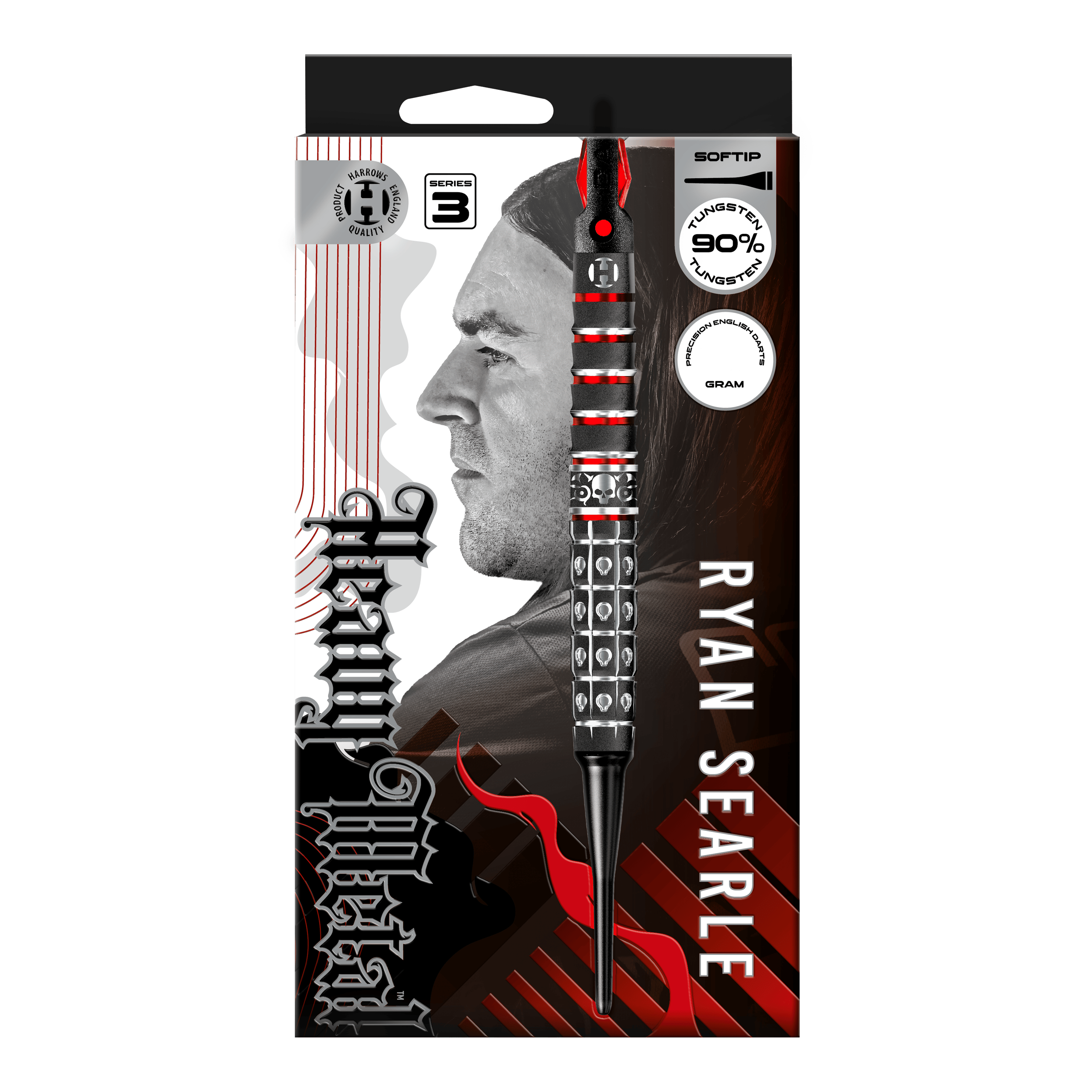 Dardos blandos Ryan Searle Serie 3 de Harrow Abgebildet ist Harrows Ryan Searle Series 3 Softdarts. Es handelt sich um einen Satz moderner Softdarts für Dartspieler.
