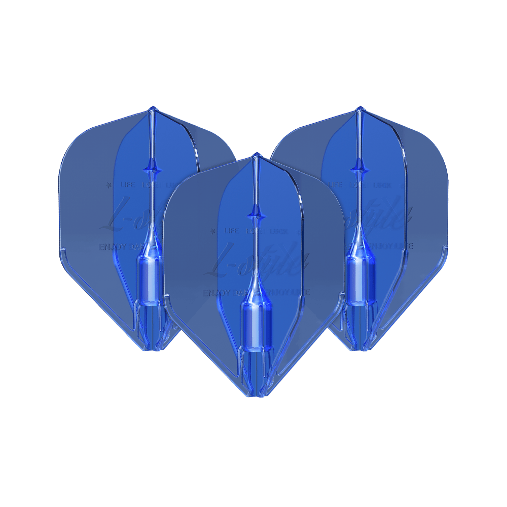 Plumas L-Style Fantom L1EZ Azul Das Bild zeigt drei blaue L-Style Fantom L1EZ Flights. Sie sind für den Gebrauch bei Dartpfeilen gedacht.