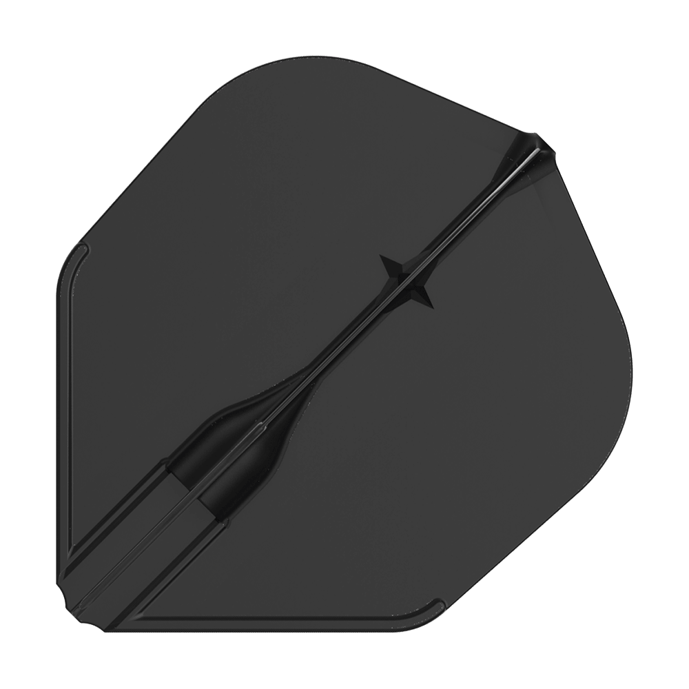 Vuelos L-L-Style3EZ Das Bild zeigt ein schwarzes Dart-Flight in Standardform. Es hat ein schlichtes, einfarbiges Design ohne weitere Muster.