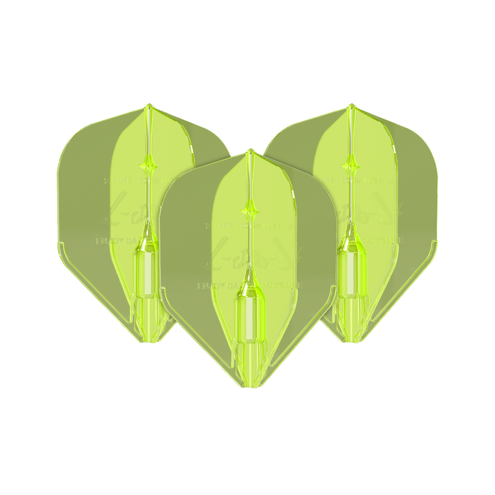 Plumas L-Style Fantom L1EZ Amarillo Neón Auf dem Bild sind drei neongelbe Dart-Flights des Modells "L-Style Fantom L1EZ" zu sehen. Sie haben eine auffällige Farbe und eine stabile Form.