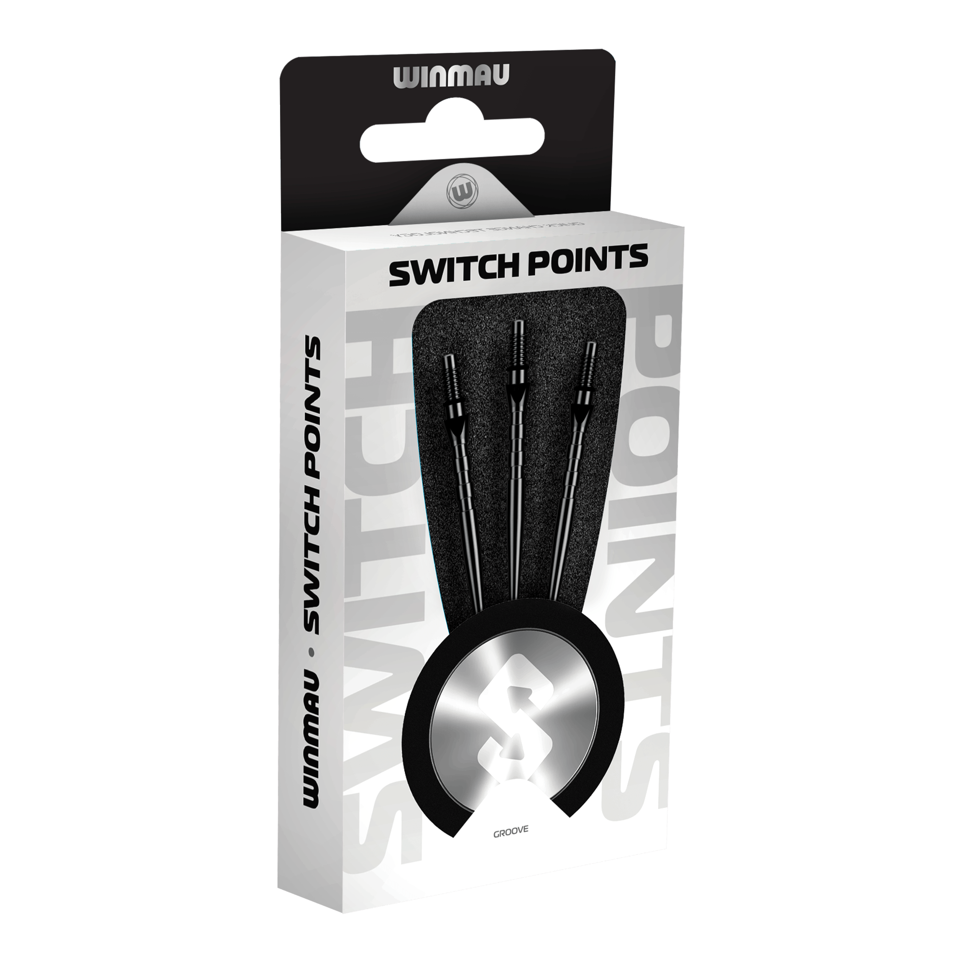 Puntas de dardos de acero Winmau Switch Point Groove - Negras Abgebildet sind Winmau Switch Point Groove Steeldartspitzen in Schwarz. Die Dartspitzen haben Rillen und eine schwarze Farbe.