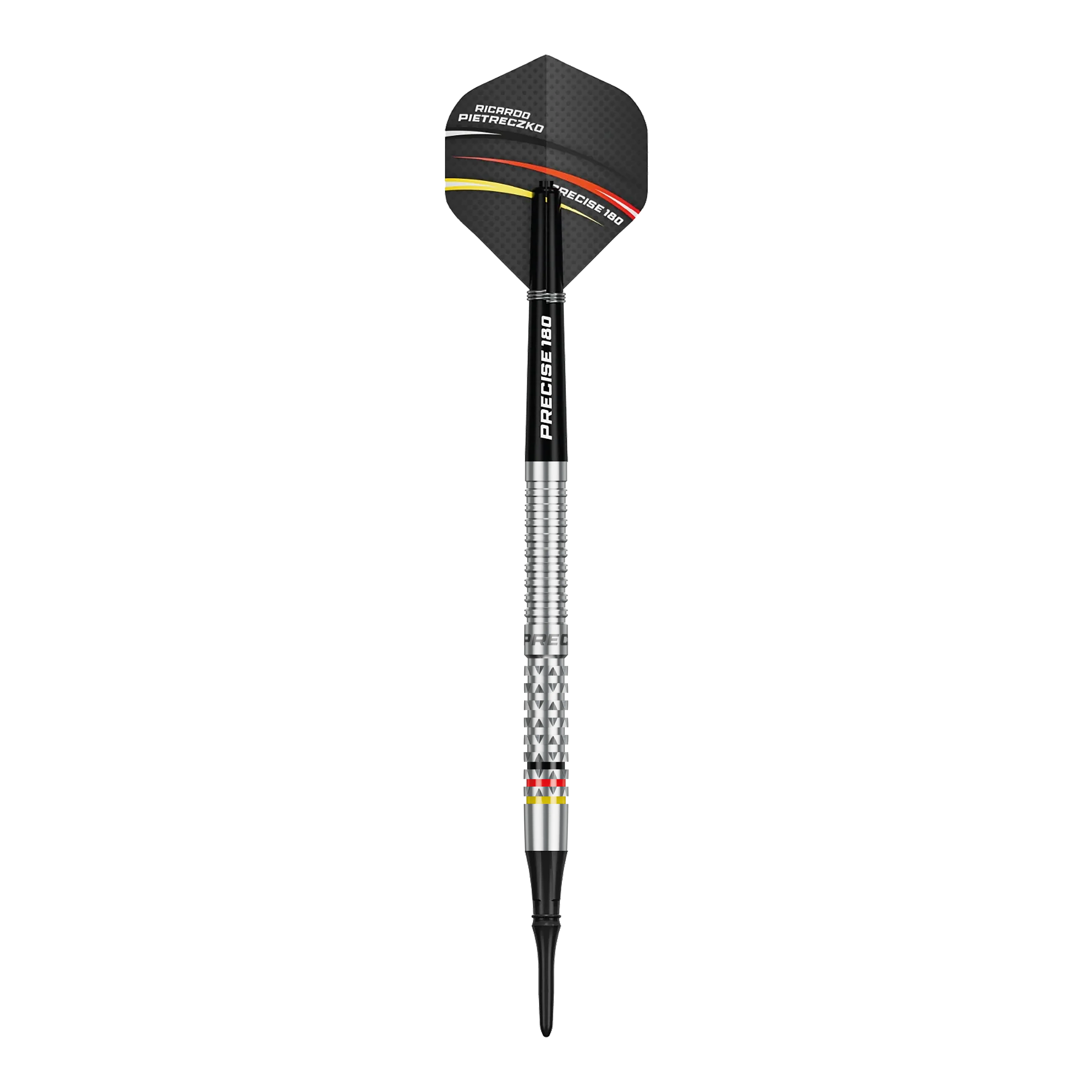 Dardos blandos Precise 180 Ricardo Pietreczko GEN1 Das Foto präsentiert die Precise 180 Ricardo Pietreczko GEN1 Softdarts. Sie bieten hohe Qualität und gutes Handling.