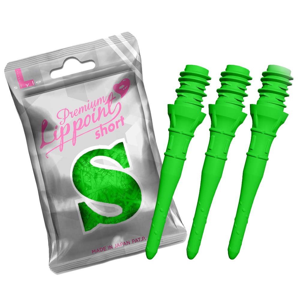 L-Style Premium Lippoints Short (30er Pack) Ein Set Dartspitzen in verschiedenen Ausführungen ist hier dargestellt. Die Spitzen sind in einer Reihe angeordnet.