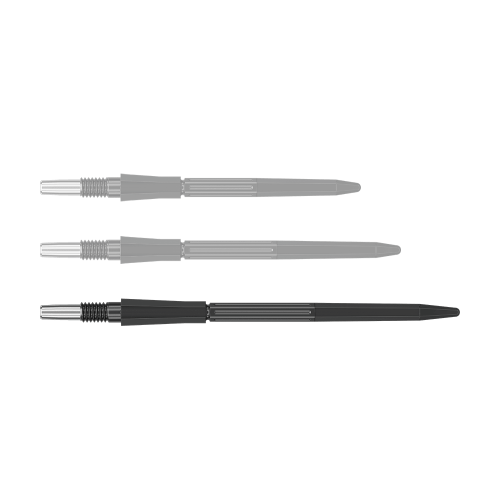 Puntas de dardo Target Elysian Archetype 43 Swiss Point de acero - Negras Eine schwarze Dartspitze mit einer Länge von 42 mm ist abgebildet. Die Spitze hat eine schlanke Form.