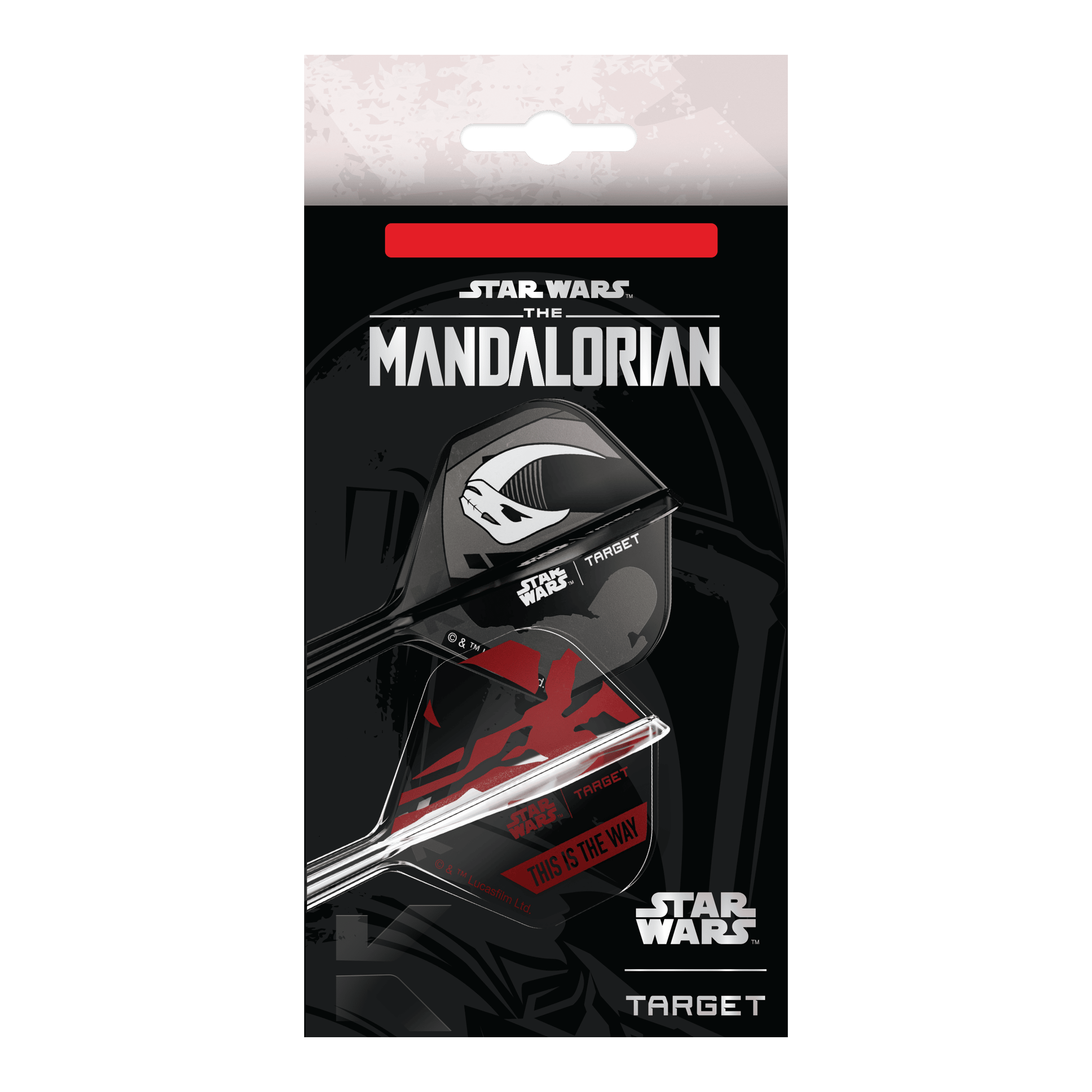Set Target Star Wars K-Flex Mandalorian No2 Vuelos estándar Dieses Bild zeigt das Target Star Wars K-Flex-Set Mandalorian No2 Standard Flights. Die Dart Flights haben ein Mandalorian-Design aus der Star Wars Serie.