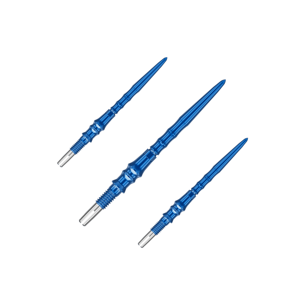 Puntas de dardo Target Japan Premium Swiss Point - Azul Auf dem Bild ist ein Set von blauen Dartspitzen zu sehen. Die Spitzen sind jeweils 30 mm lang.