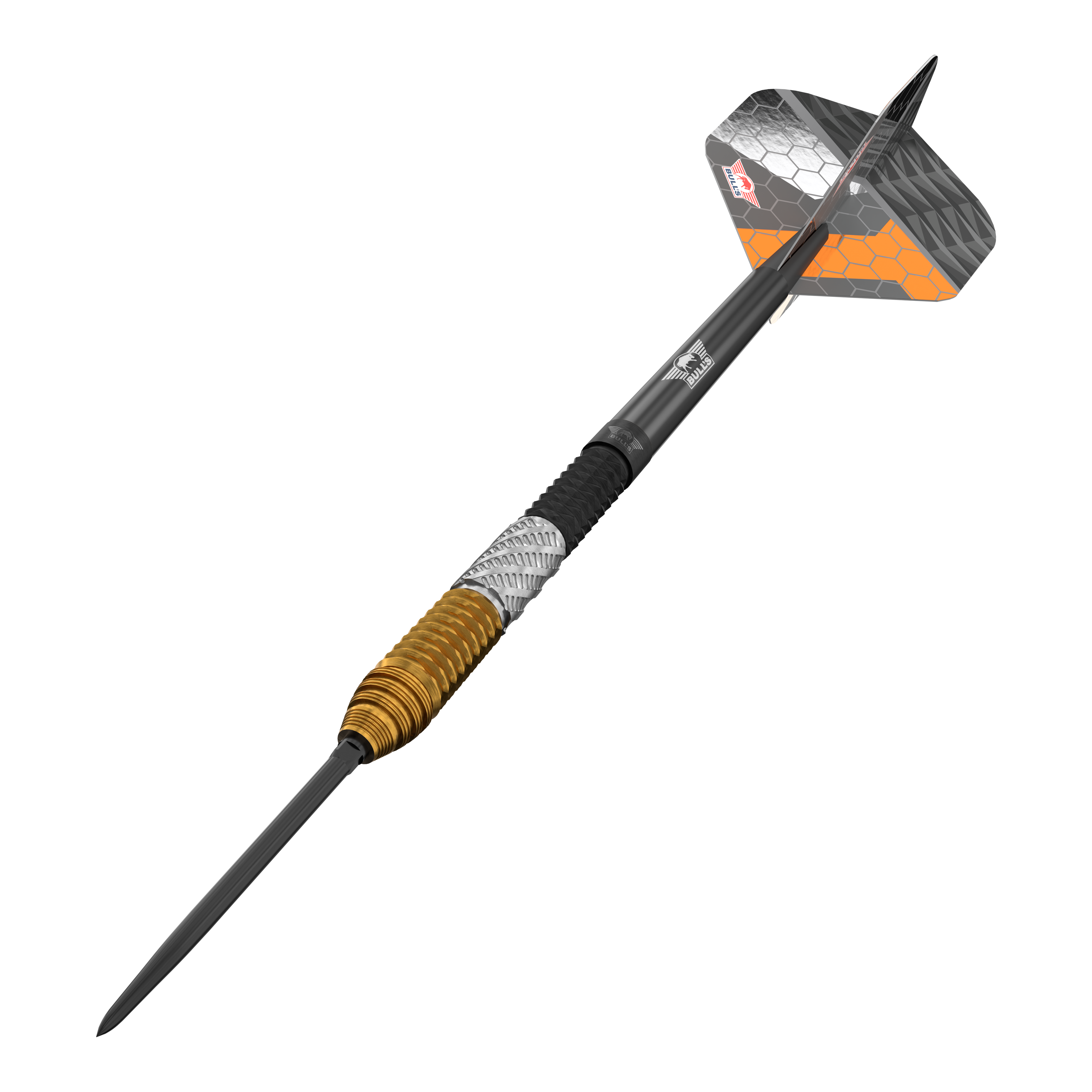 Hier sieht man die Bulls NL Dirk Van Duijvenbode 95% Convertible Points Steeldarts. Es handelt sich um qualitativ hochwertige Steeldarts.