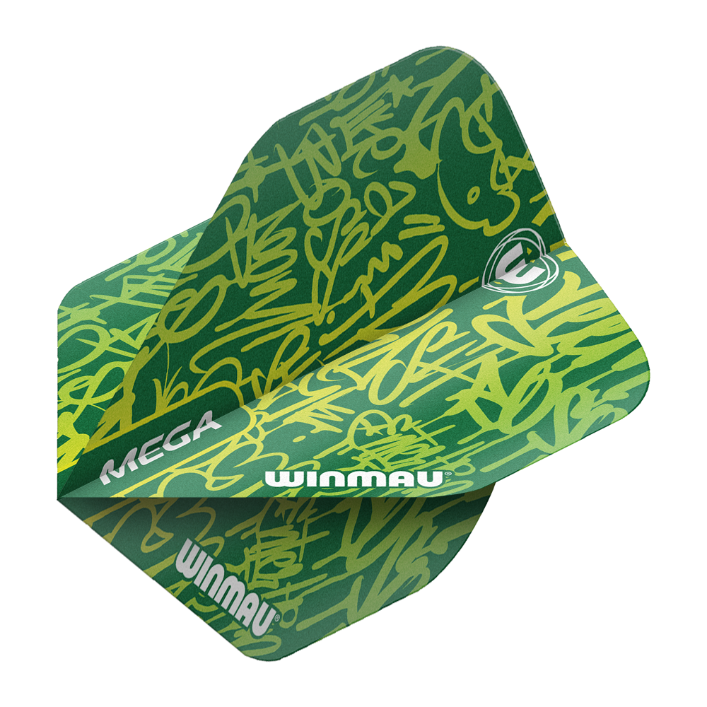 6900-241_Winmau_Mega_Green_Standard_Flights_2 Winmau Mega Green Standard Flights sind Dart-Flights mit auffälligem Muster. Die Farben und Formen sind modern arrangiert.