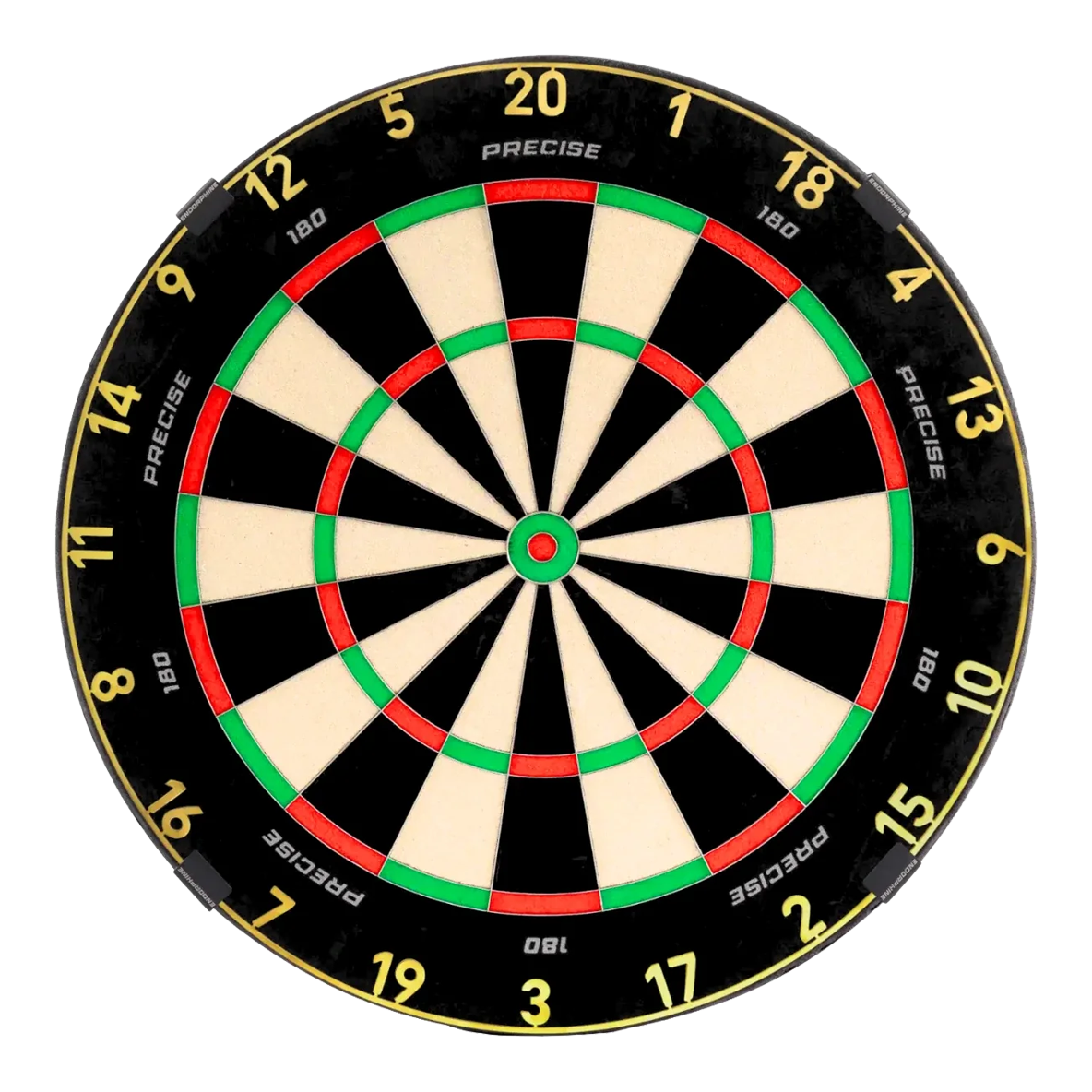 Diana de dardos Precise 180 Endorphine de acero con anilla numerada - Dorada Auf dem Bild ist das Precise 180 Endorphine Steeldartboard mit Nummernring in Gold dargestellt. Die Scheibe bietet einen edlen Look mit goldenem Zahlenring.