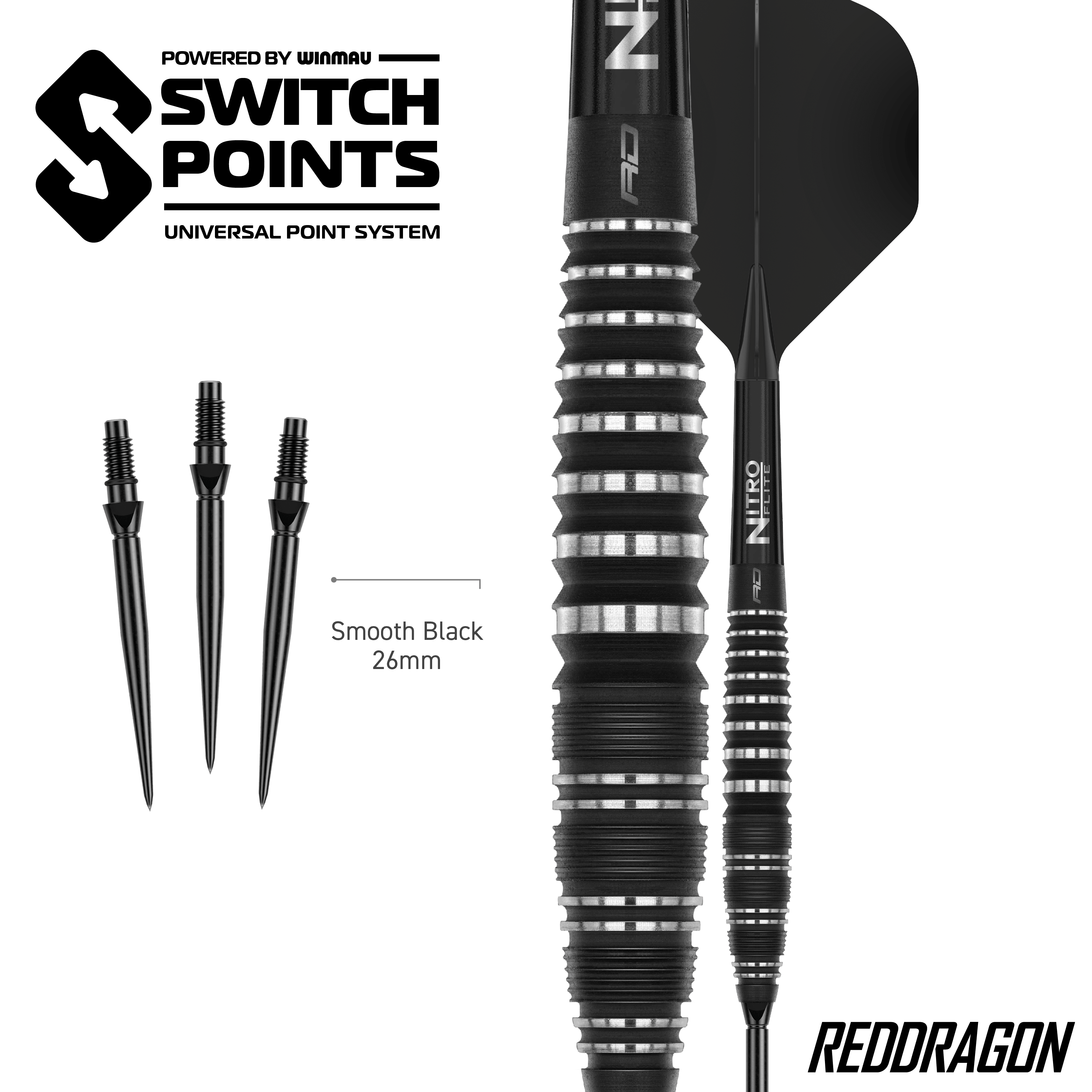 Dardos de acero Red Dragon Sable Bomb Switch Point Zu sehen sind die Red Dragon Sable Bomb Switch Point Steeldarts. Die Darts sind robust und für präzises Spiel konzipiert.