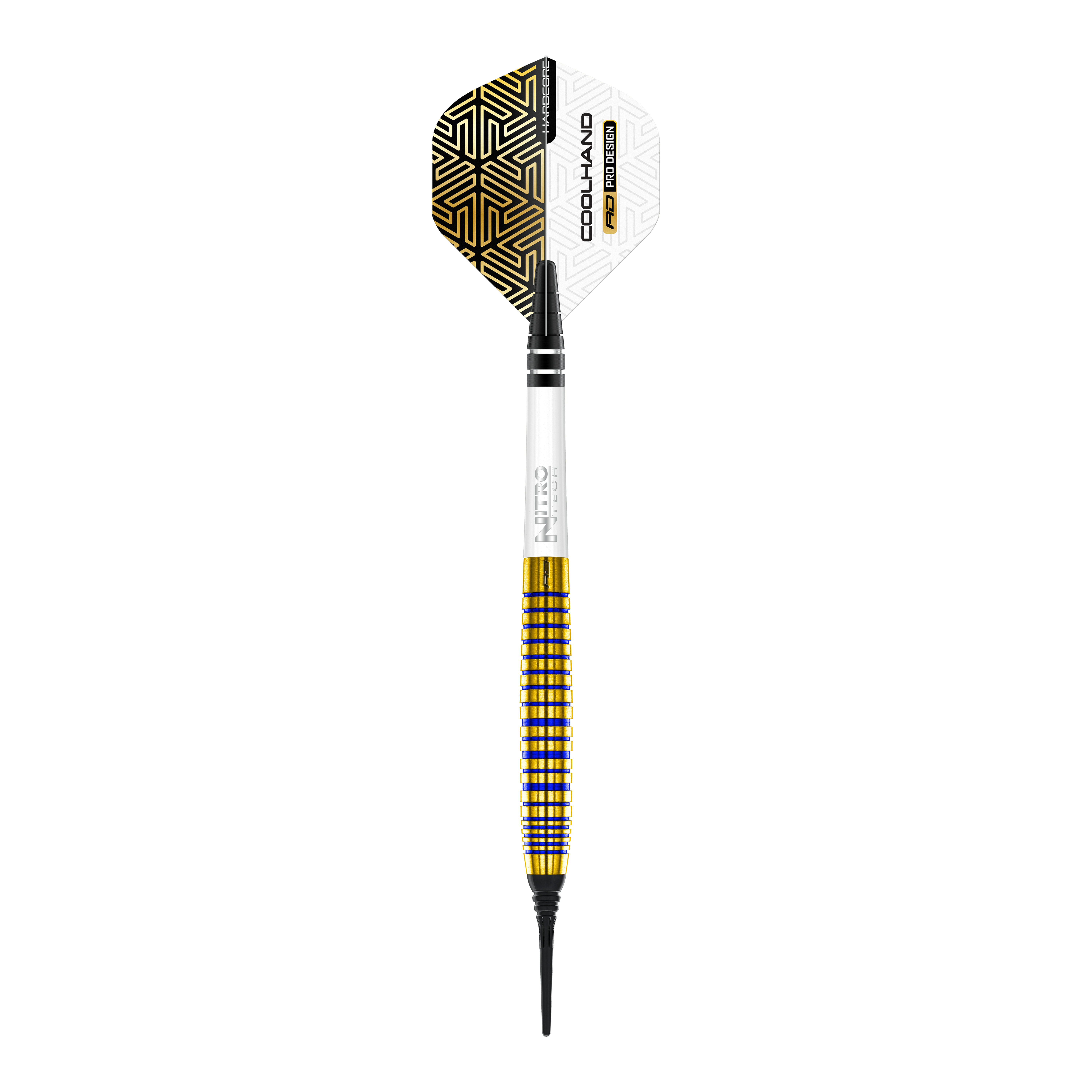Dardos blandos Red Dragon Luke Humphries TX3 Gold SE - 20 g Das Bild zeigt einen Red Dragon Luke Humphries TX3 Gold SE Softdart mit einem Gewicht von 20g. Der Dart hat ein auffälliges Design mit goldenen und schwarzen Akzenten und einer weißen Flight.