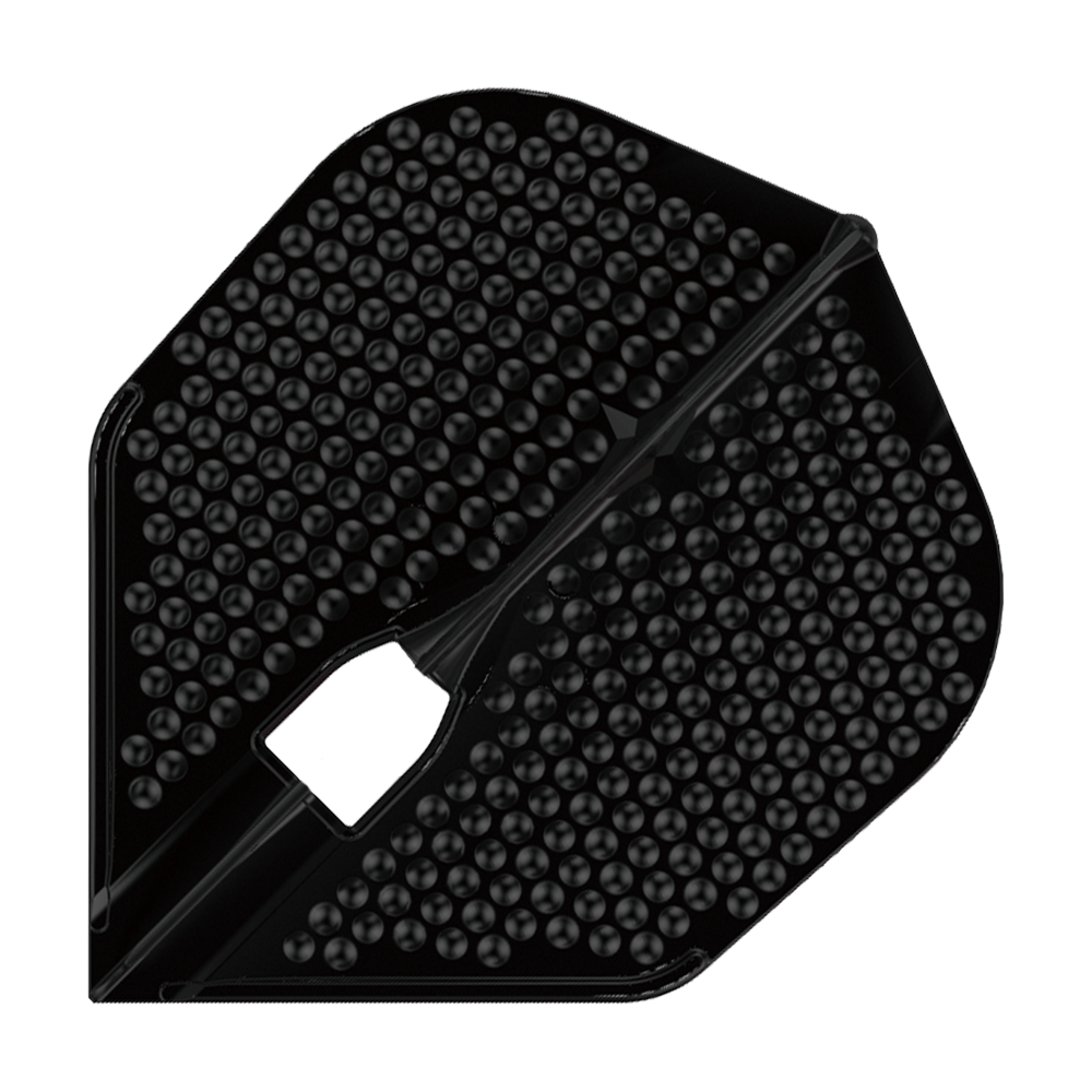 Plumas estilo L Dimple Champagne Forma L3PRO Das Bild zeigt ein schwarzes Dart-Flight mit Noppenstruktur. Es handelt sich um das Modell "L-Style Flights Dimple Champagne L3PRO Shape".