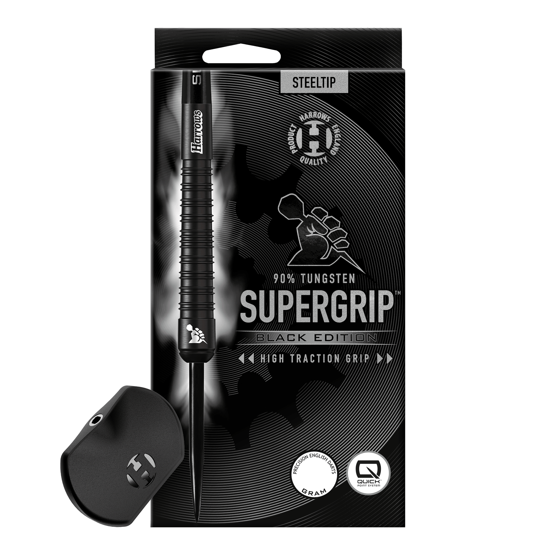 Dardos de acero Harrows Supergrip 90 Black Edition Quick Point