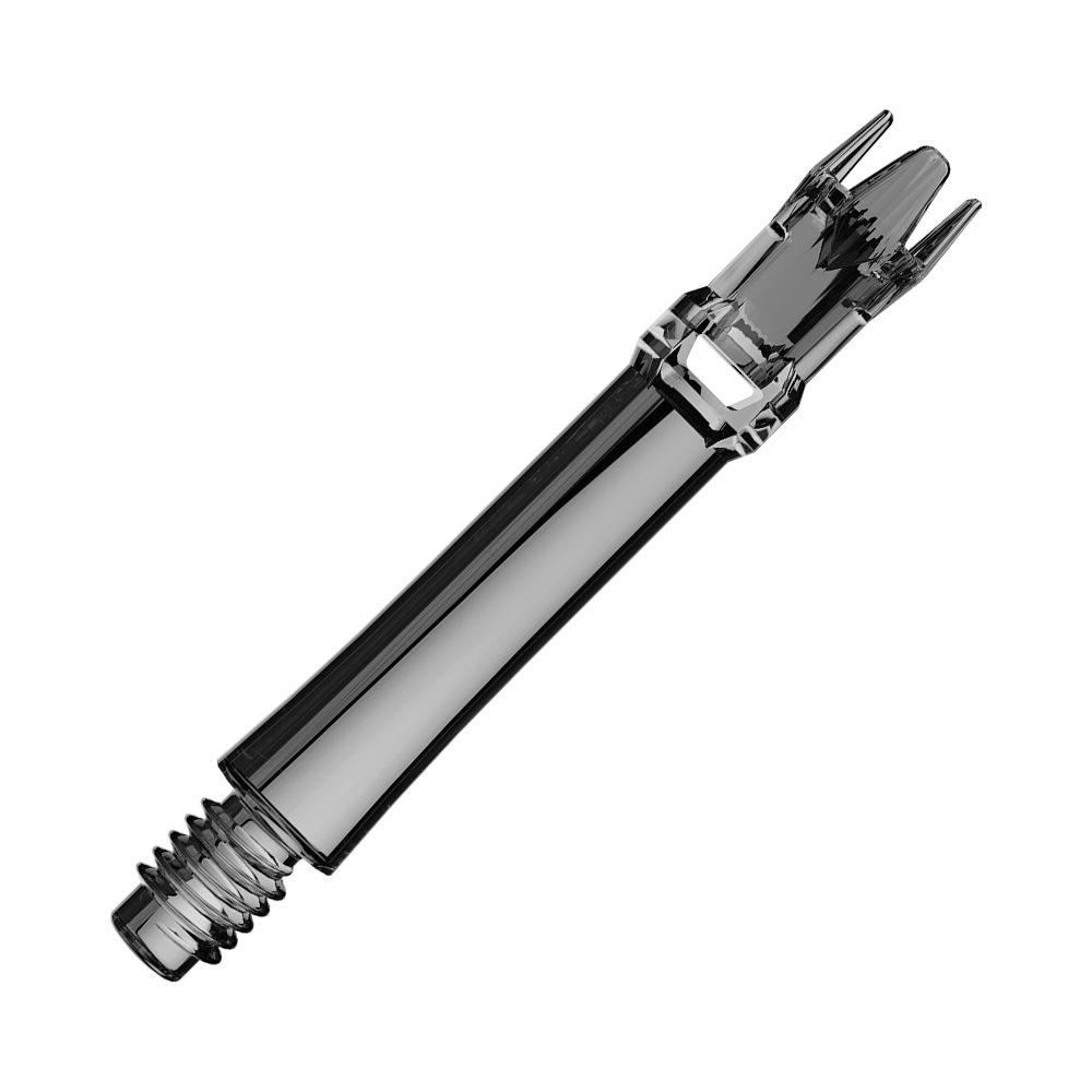 Ejes de repuesto L-Style L-System - Negro transparente Zwei schwarze transparente Ersatzshafts liegen nebeneinander. Die Aufnahme ist von oben.