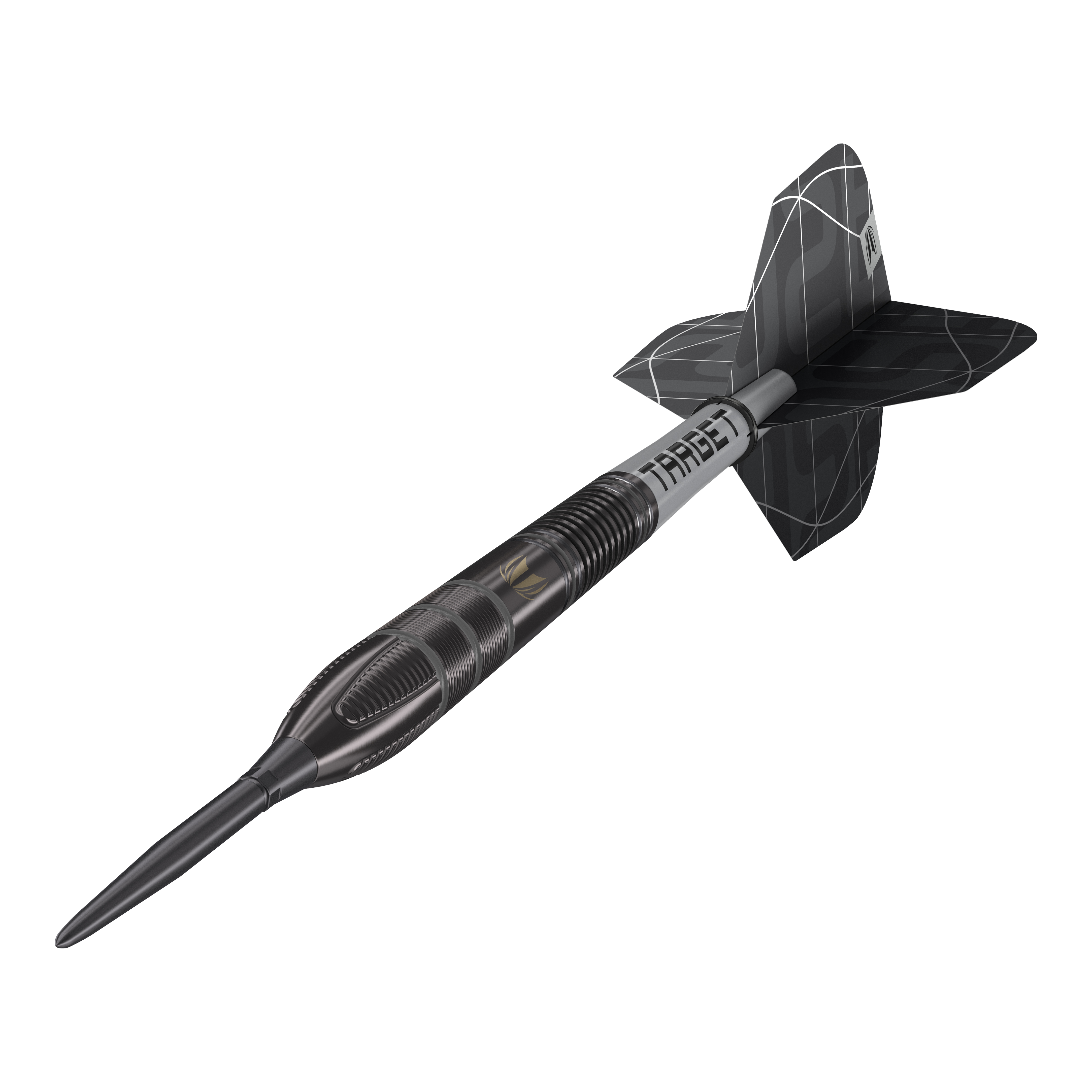 Dardos de acero Target Nathan Aspinall X Echo Swiss Point Das Bild zeigt einen Target Nathan Aspinall X Echo Swiss Point Steeldart. Der Dartpfeil ist schwarz-silbern und hat ein modernes, auffälliges Design.