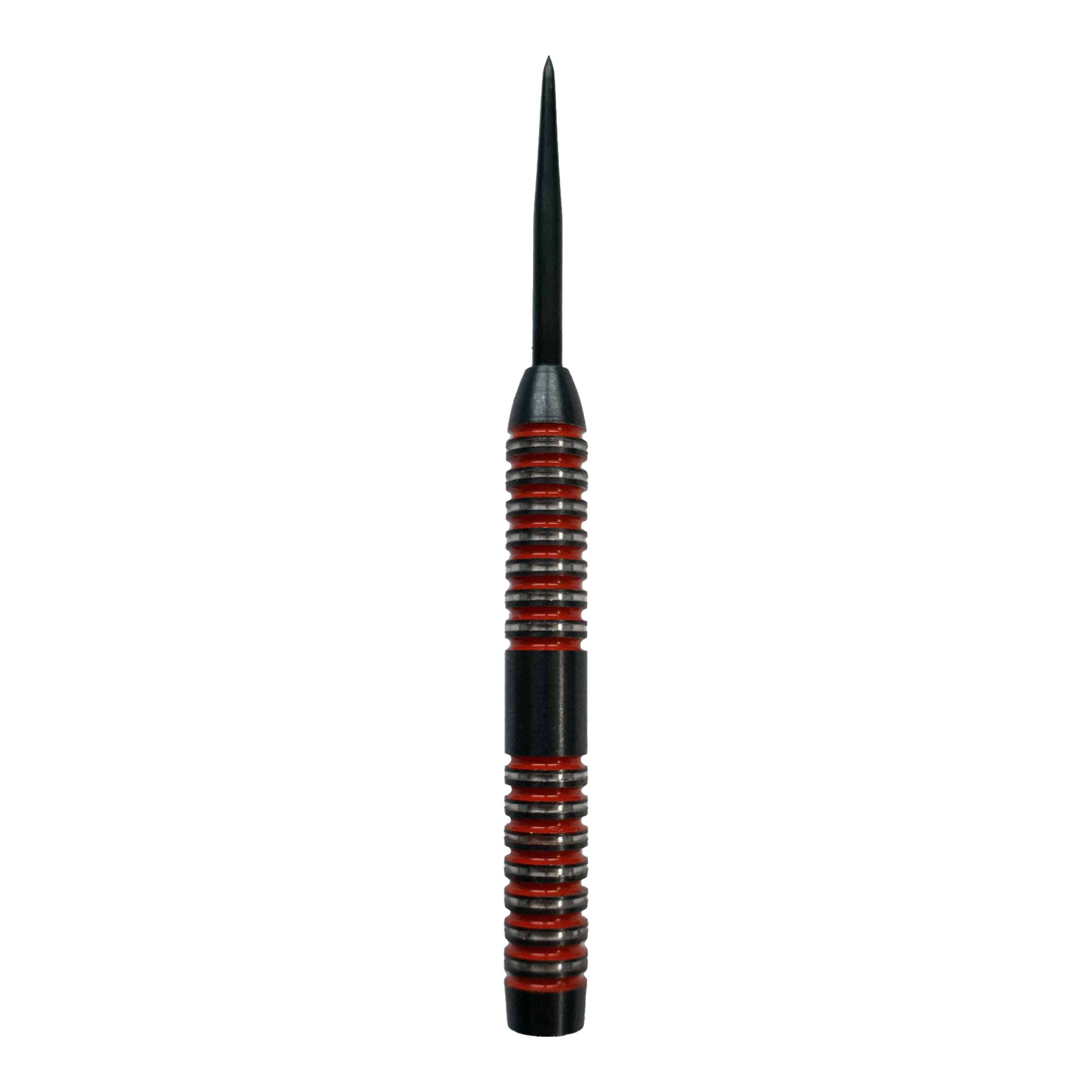 Barriles McDart Crimson Steeldart Das Bild zeigt einen McDart Crimson Steeldart Barrel mit schwarzem und rotem Design. Der Barrel hat eine gerillte Oberfläche für besseren Halt.