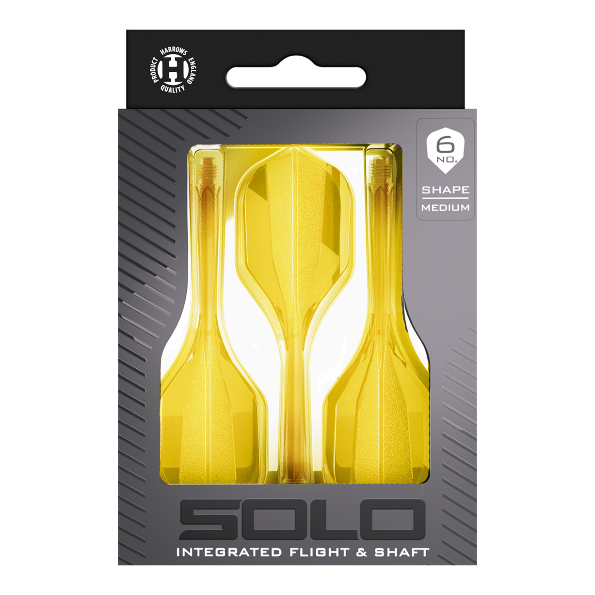 Sistema de eje de vuelo Harrows Solo No6 - Amarillo Zu sehen ist das Harrows Solo No6 Flight-Shaft-System in Gelb. Die Farbvariante hebt sich deutlich von der Standardversion ab.
