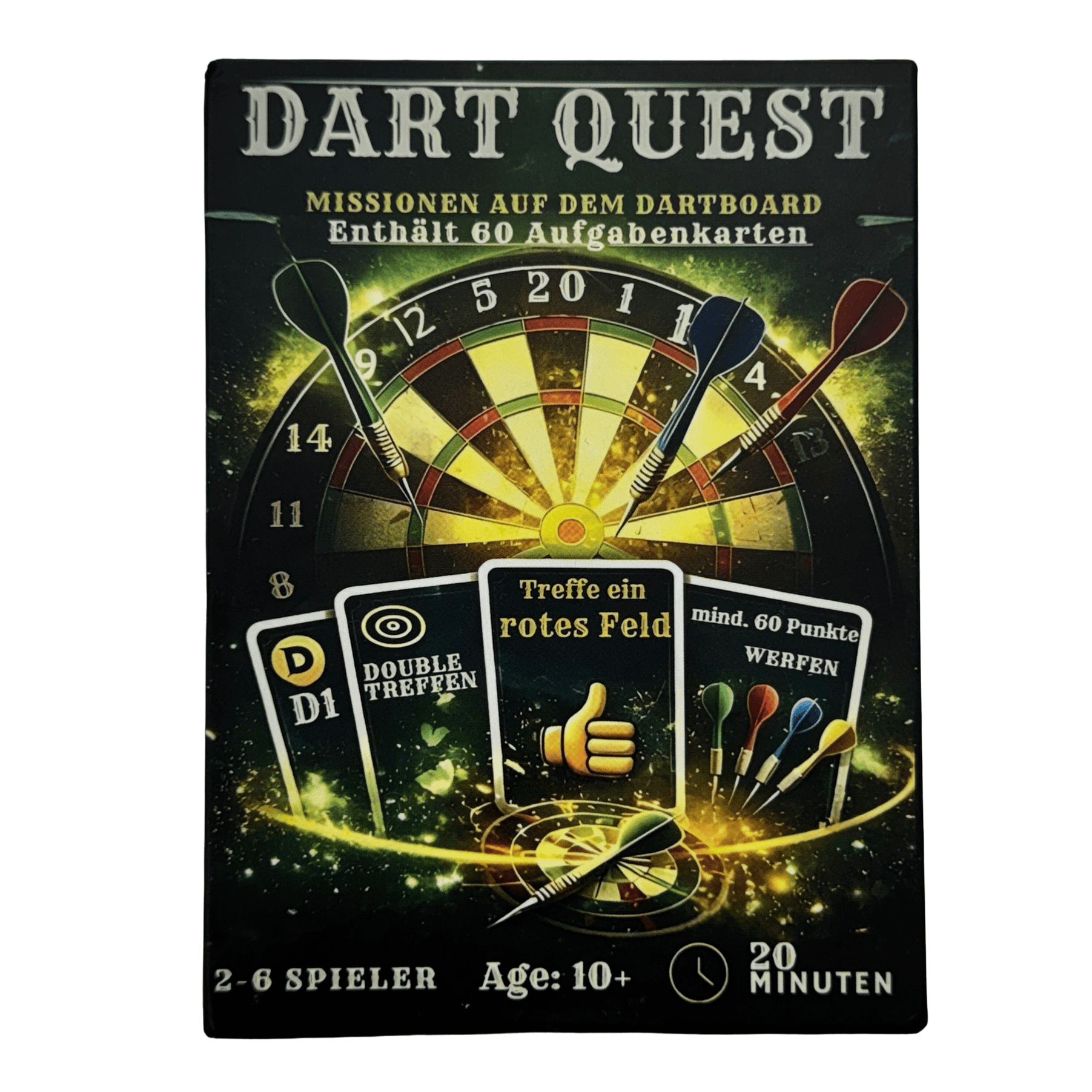 Juego de cartas Dart Quest Dieses Bild zeigt das Dart Quest Kartenspiel. Das Produkt ist für unterhaltsame Spielabende geeignet.