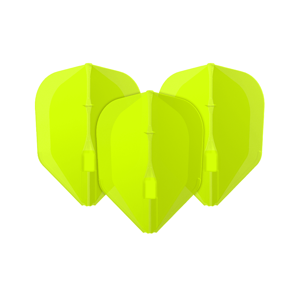 Das Bild zeigt drei neon-gelbe Dartflights. Sie stehen nebeneinander und haben eine klassische Pfeilform.