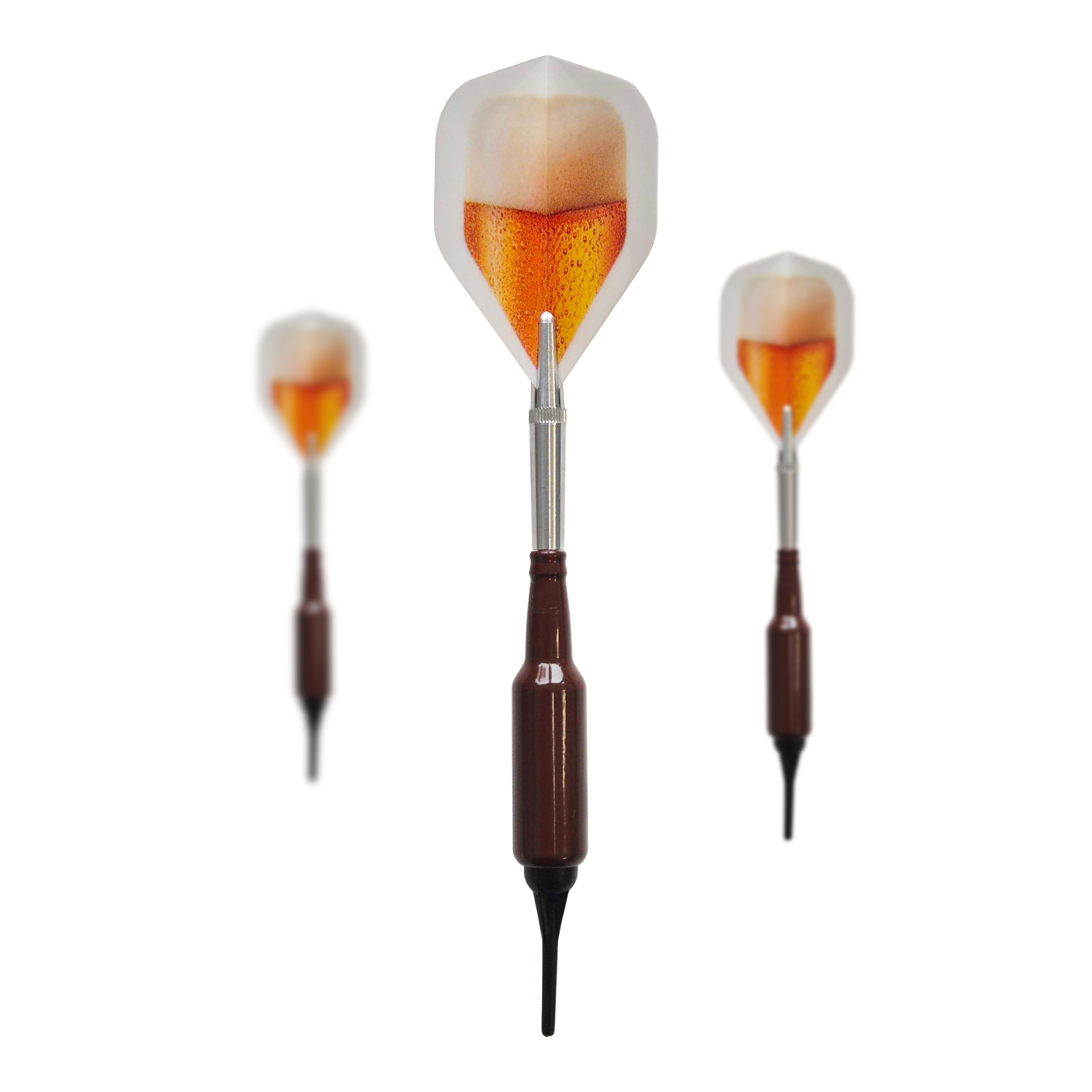 Dardos blandos McDart Prost con forma de botella de cerveza, con 100 puntas blandas - 16,5 g Abgebildet ist ein Set McDart Prost Bierflaschen Softdarts mit 100 Softdartspitzen, 16,5 g. Diese Softdarts haben die Form einer Bierflasche und eignen sich ideal als Geschenk.
