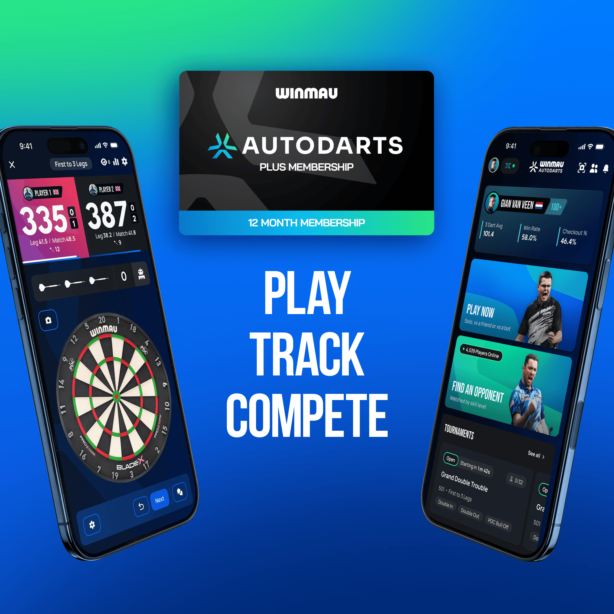 Paquete que incluye soporte para dispositivos Winmau y suscripción de 12 meses.