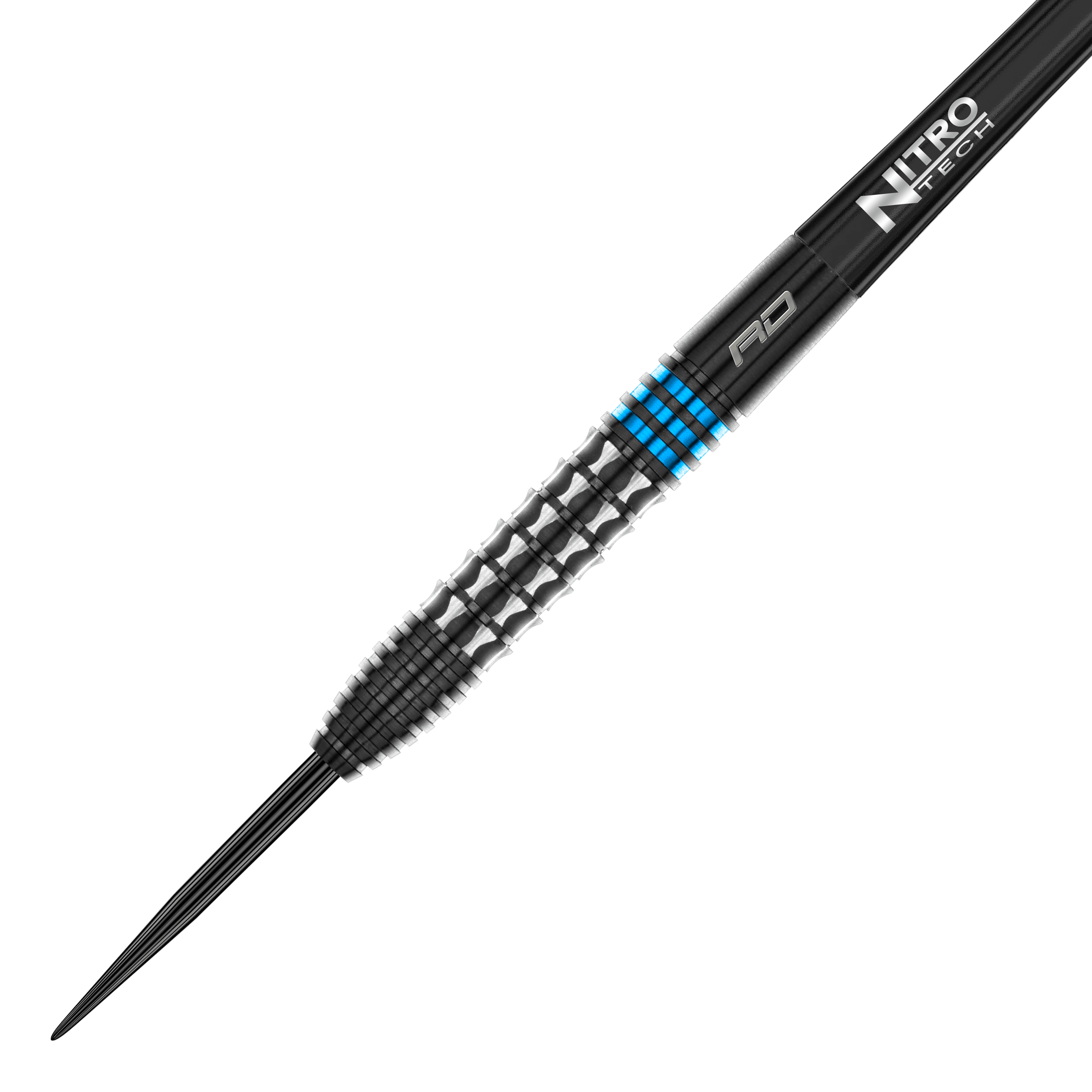 Dardos de acero azul Red Dragon Vengeance Das Bild zeigt einen Red Dragon Vengeance Blue Steeldart. Der Dartpfeil ist schwarz mit blauen Akzenten und hat eine strukturierte Griffoberfläche.