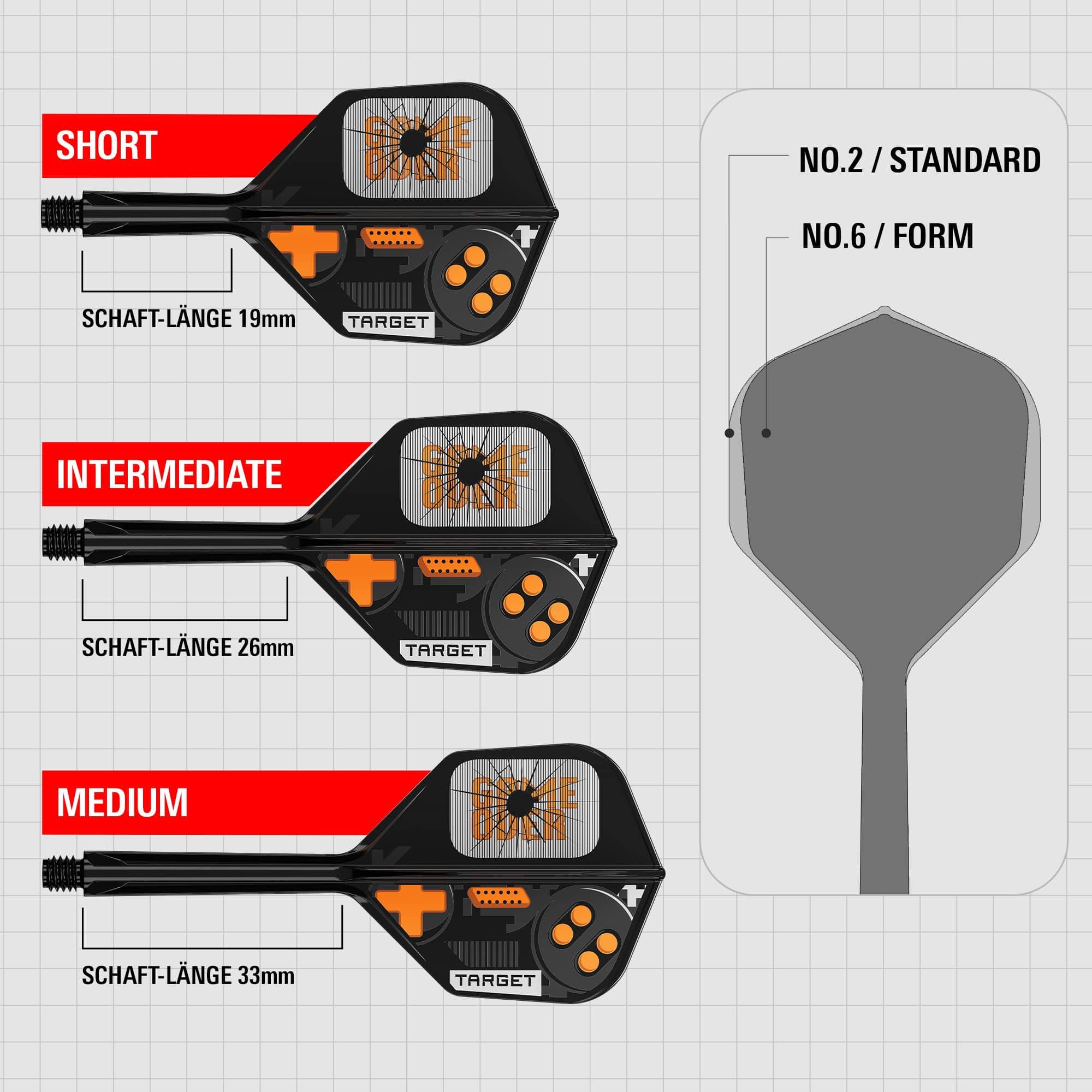 Target K-Flex Juego Terminado No6 Vuelos Das Bild stellt die Target K-Flex Game Over No6 Flights dar. Diese Flights sind speziell für Darts entwickelt.