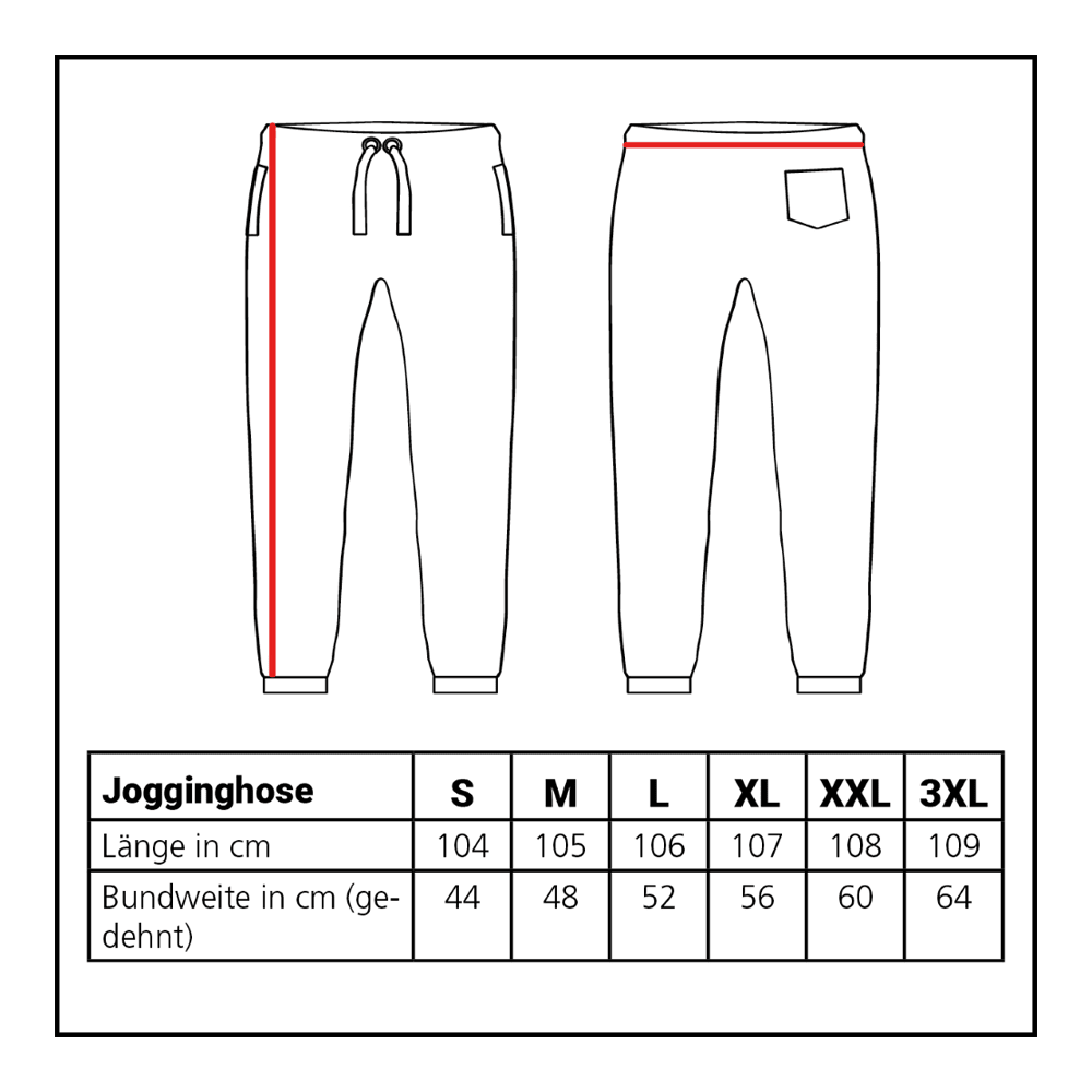 Pantalones deportivos de la colección Lion Abgebildet ist die Größentabelle für die Löwen Kollektion Jogger. Die Tabelle hilft bei der Auswahl der passenden Größe.