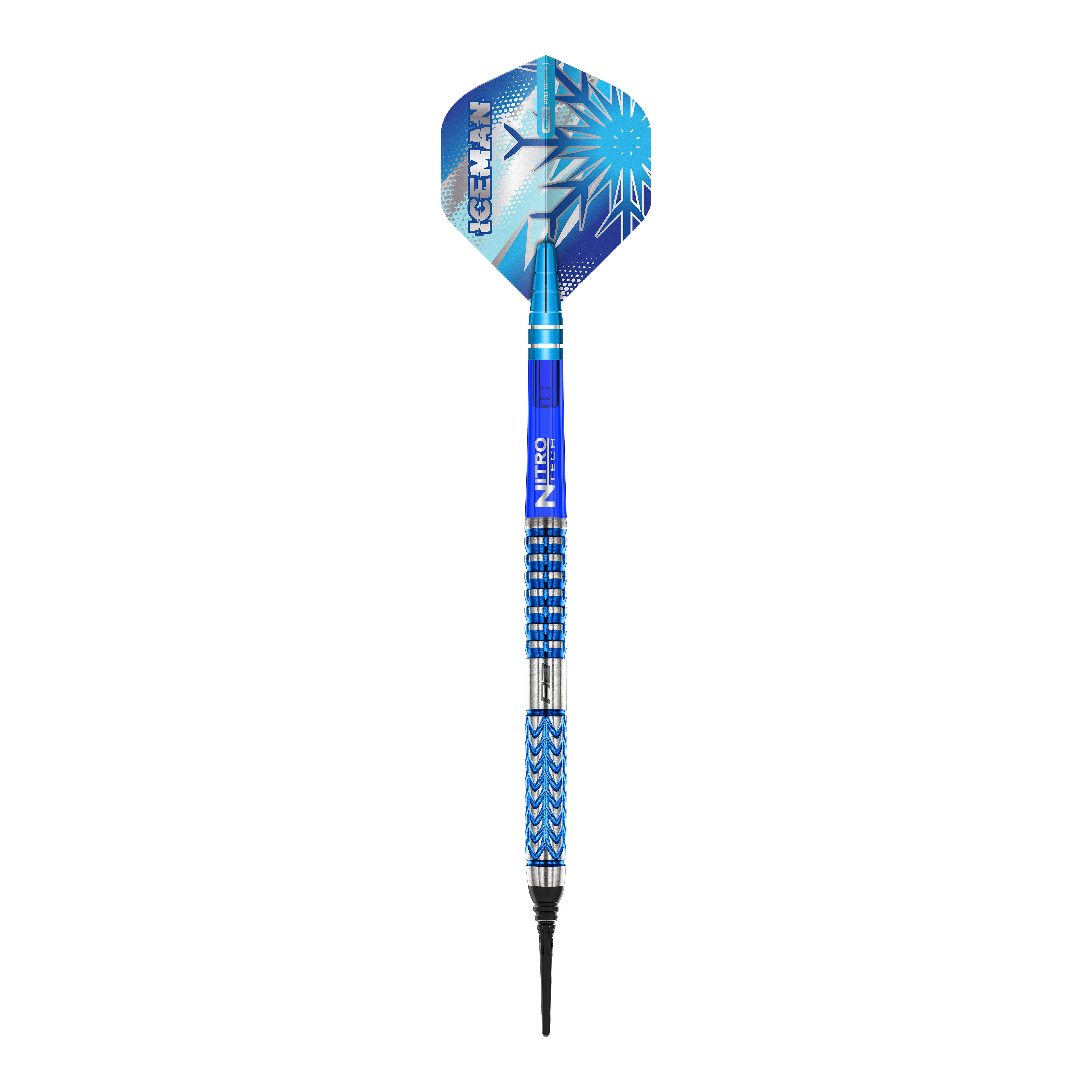 Dardos blandos Red Dragon Gerwyn Price Glacier - 18 g Dieses Bild zeigt den Red Dragon Gerwyn Price Glacier Softdart mit einem Gewicht von 18g. Der Dart hat ein auffälliges blaues Design mit eisigen Mustern und dem Schriftzug "ICEMAN" auf der Flights.