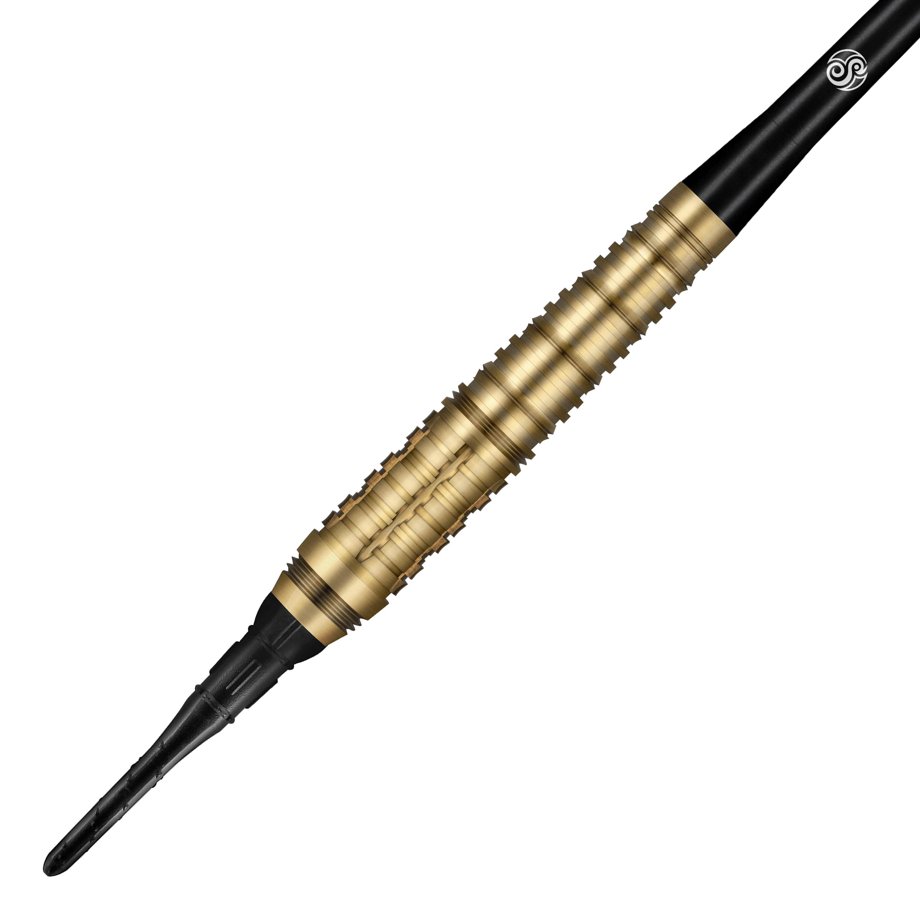 Dardos blandos Shot Redline Mach 1 - 20 g Auf dem Bild ist ein Shot Redline Mach 1 Softdart mit einem Gewicht von 20g zu sehen. Der Dartpfeil hat einen goldfarbenen, geriffelten Griff und eine schwarze Spitze.