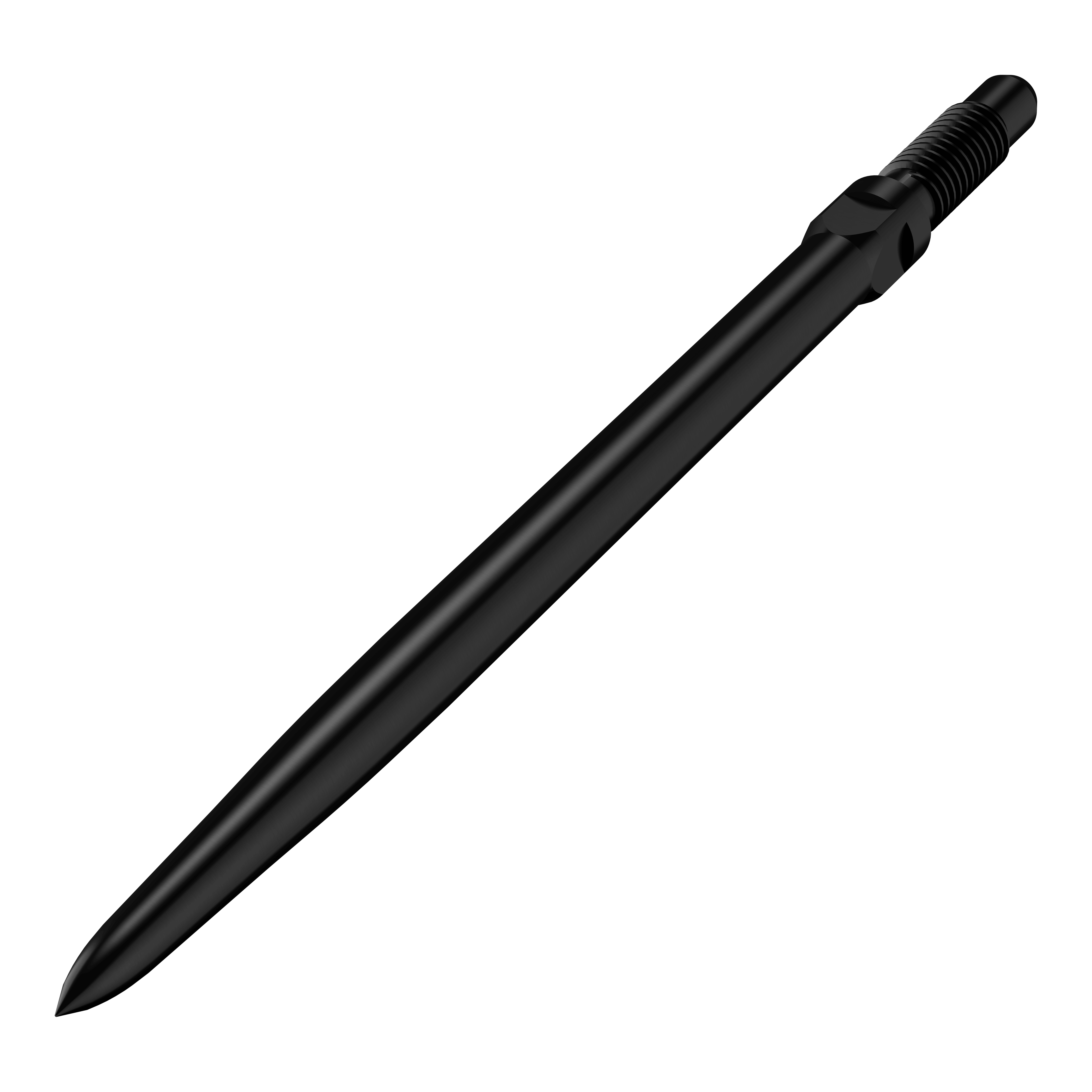 Puntas de dardo convertibles Bulls NL - Lisas - Negras Abgebildet ist ein Produkt mit der Bezeichnung BU57701_BullsNL_Convertible_Points_Smooth_Schwarz_36mm_2. Das Bild zeigt wahrscheinlich eine schwarze, glatte Dartspitze in 36 mm Länge.