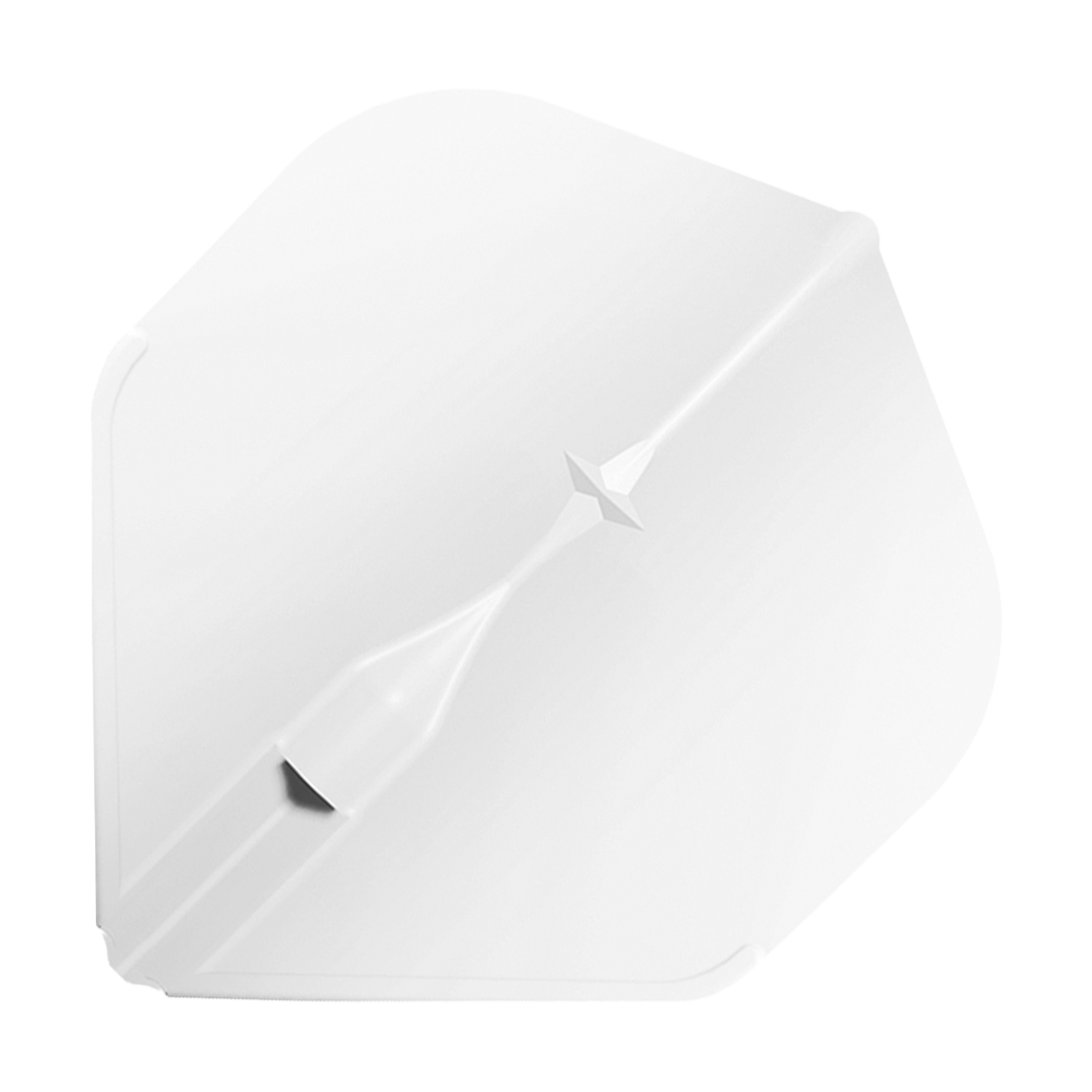 Vuelos estándar L-Style Champagne L1EZ Das Bild zeigt ein weißes L-Style Champagne L1EZ Standard Flight für Darts. Das Flight hat eine klassische, fünfeckige Form und eine glatte Oberfläche.