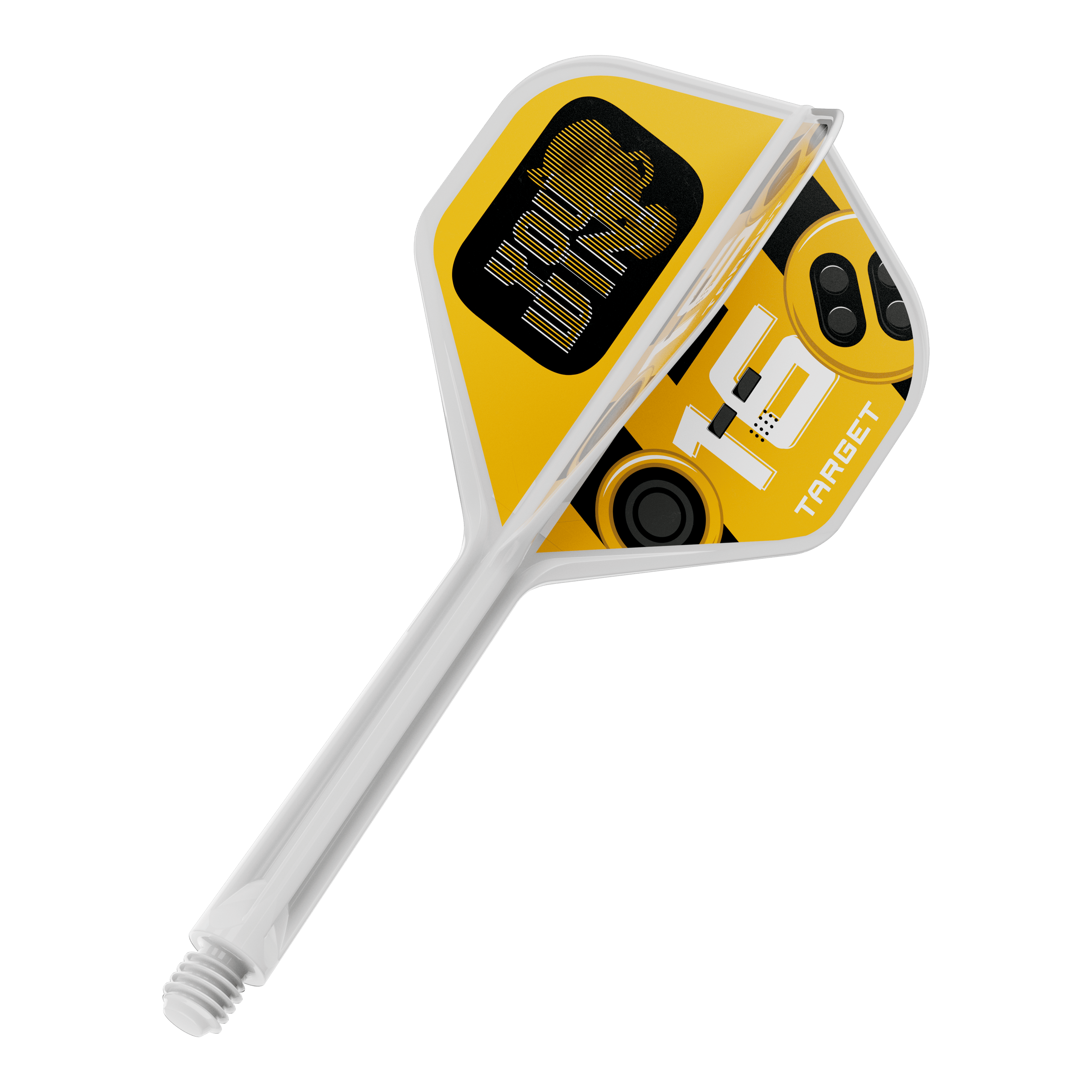 Target K-Flex Gana No. 2 Vuelos estándar Das Bild zeigt einen Dart-Flug in Standardform, vermutlich das K-Flex YouWin No2 mit einer Länge von 33mm. Er wird meist als Ersatzteil für Darts verwendet.