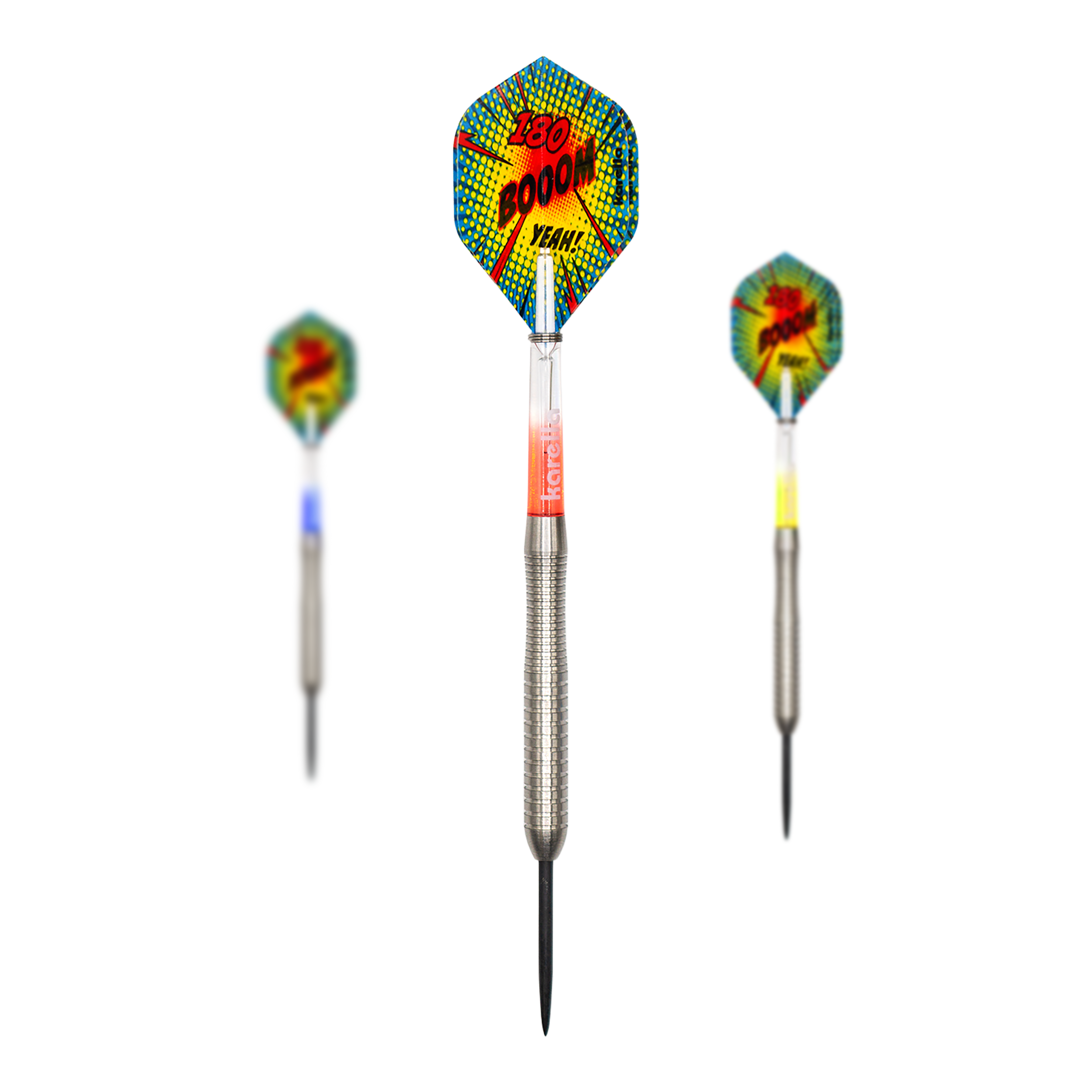 Dies ist ein Satz Karella Comic Line CL-2 Steeldarts - 23g. Die Steeldarts werden zusammen präsentiert.