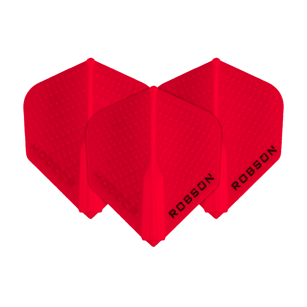 Robson Plus Dimple Flights - Rot Das Bild zeigt drei rote Robson Plus Dimple Flights. Auf jedem Flight steht der Schriftzug "ROBSON" in schwarzer Farbe.