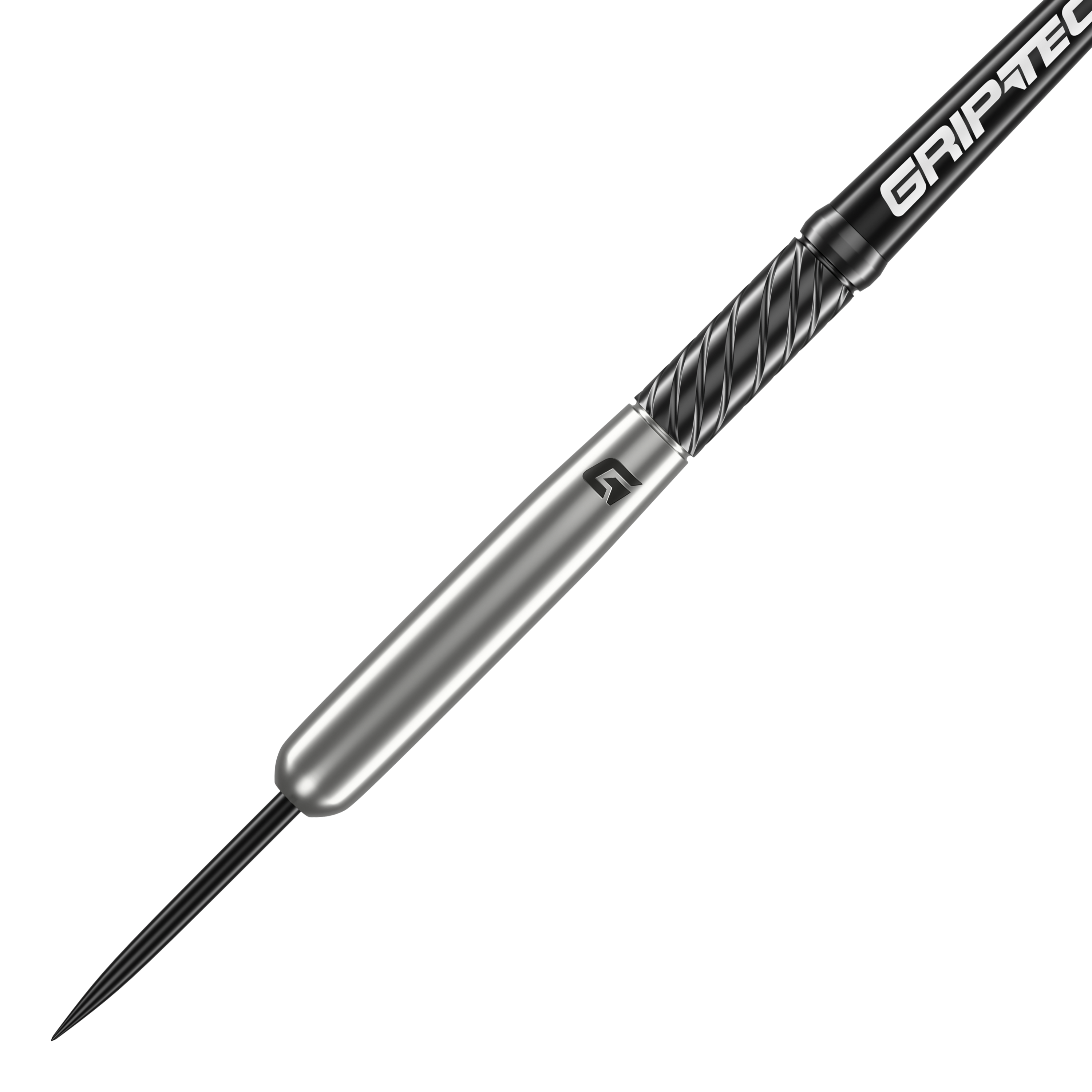 Dardos de béisbol de acero de tungsteno GOAT Homerun Das Bild zeigt den GOAT Homerun Baseball Tungsten Steeldart. Der Dartpfeil hat ein schlankes, silbernes Design mit schwarzem Griffbereich und der Aufschrift "GRIPTEC".