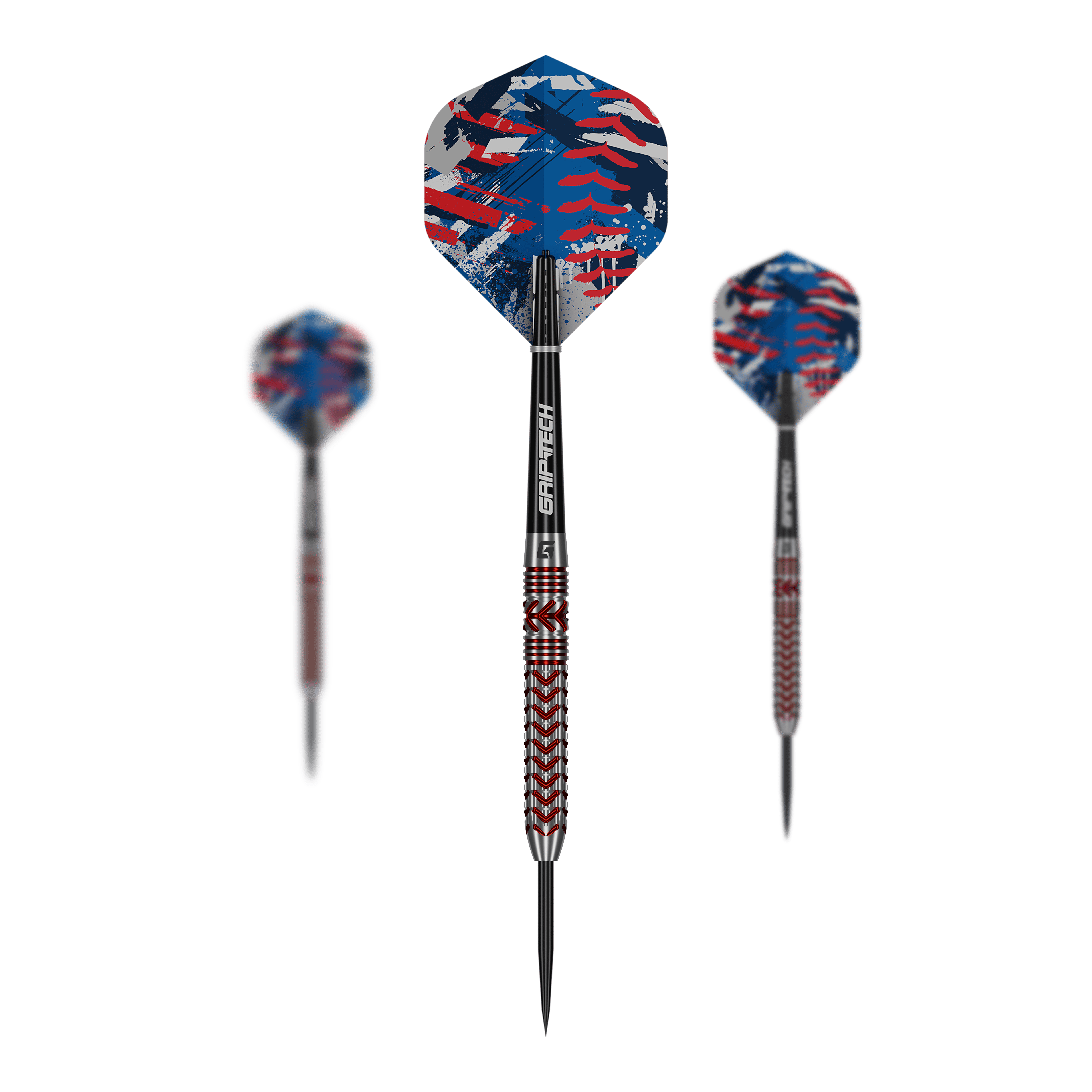 Dardos de acero GOAT Curveball Das Bild zeigt die GOAT Curveball Steeldarts. Drei Steeldarts sind nebeneinander dargestellt.