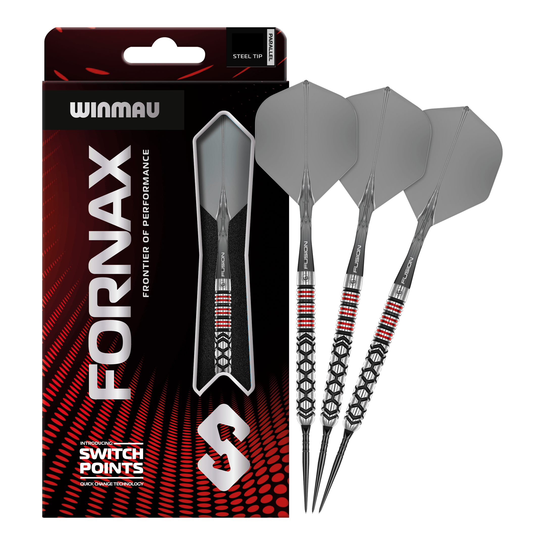 Punta de conmutación paralela Winmau Fornax Steeldarts Zu sehen sind Winmau Fornax Parallel Switch Point Steeldarts in kompletter Ansicht. Diese Darts zeichnen sich durch ihre spezielle Bauweise aus.