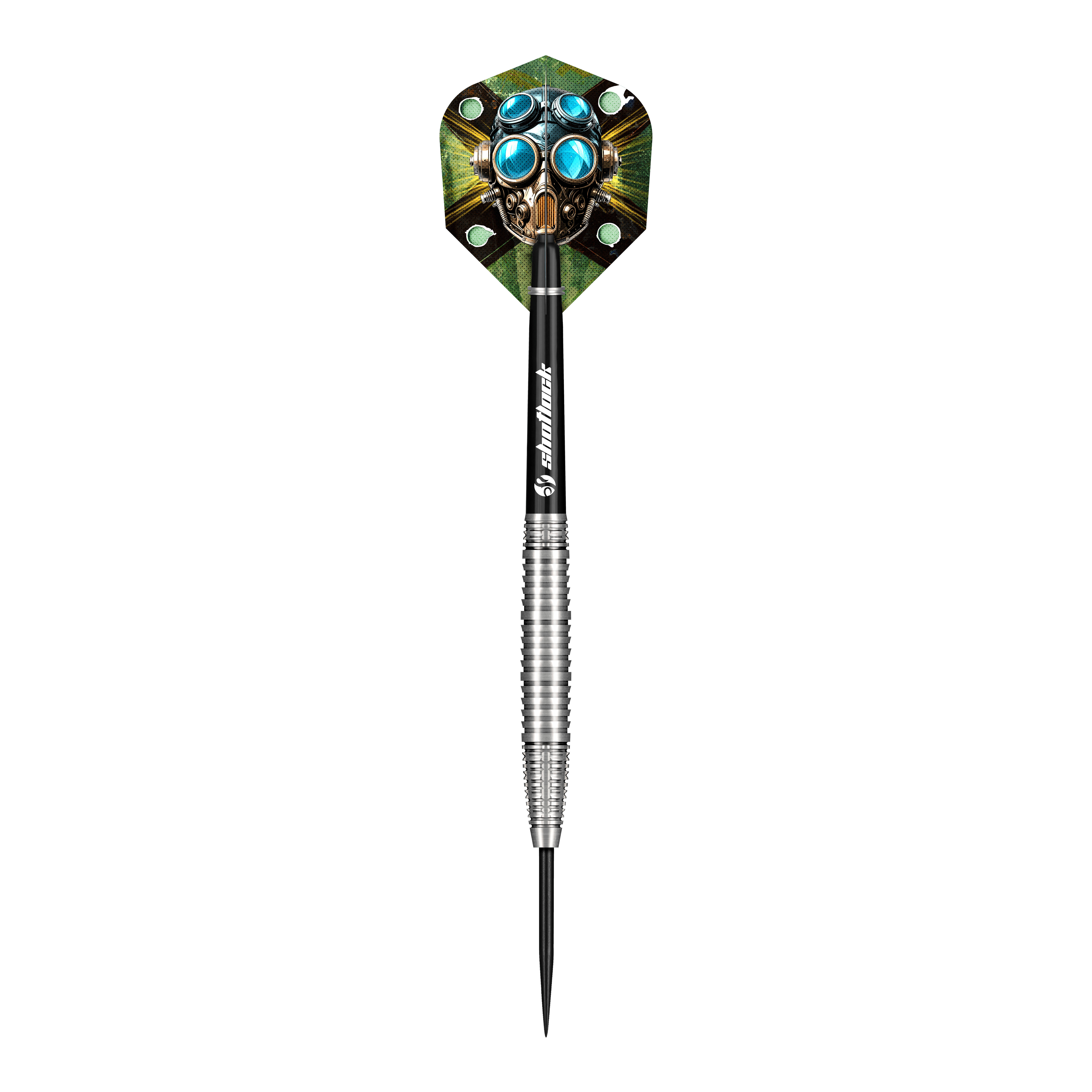 Das Bild zeigt die Shot Badlands Krush Steeldarts. Es handelt sich um spezielle Steeldarts für Präzisionsspiel.