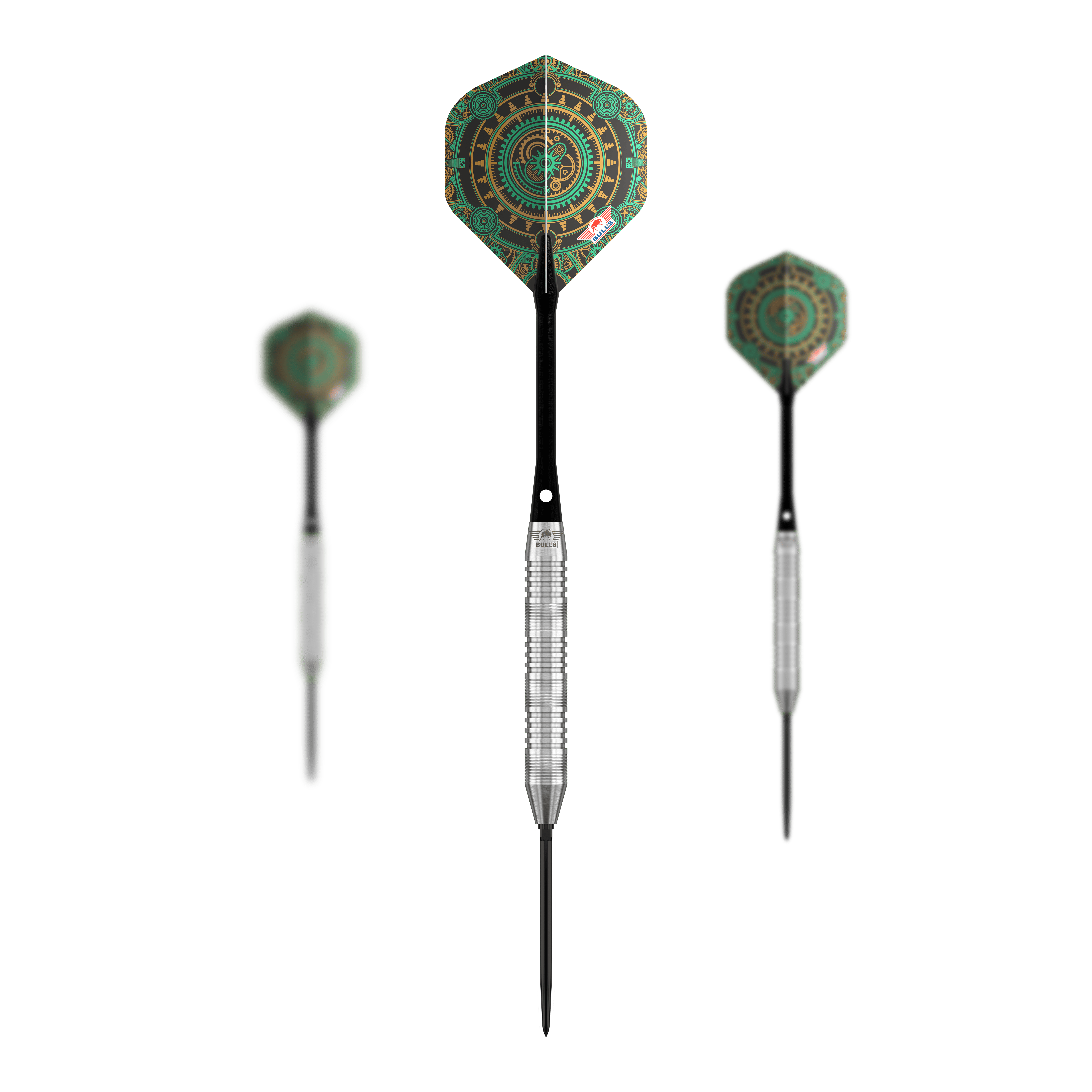 Dardos de acero con punta convertible de tungsteno Bulls NL Direct - 23 g Abgebildet wird das Set Bulls NL Direct Tungsten Convertible Point Steeldarts - 23g. Zu sehen sind mehrere Pfeile.