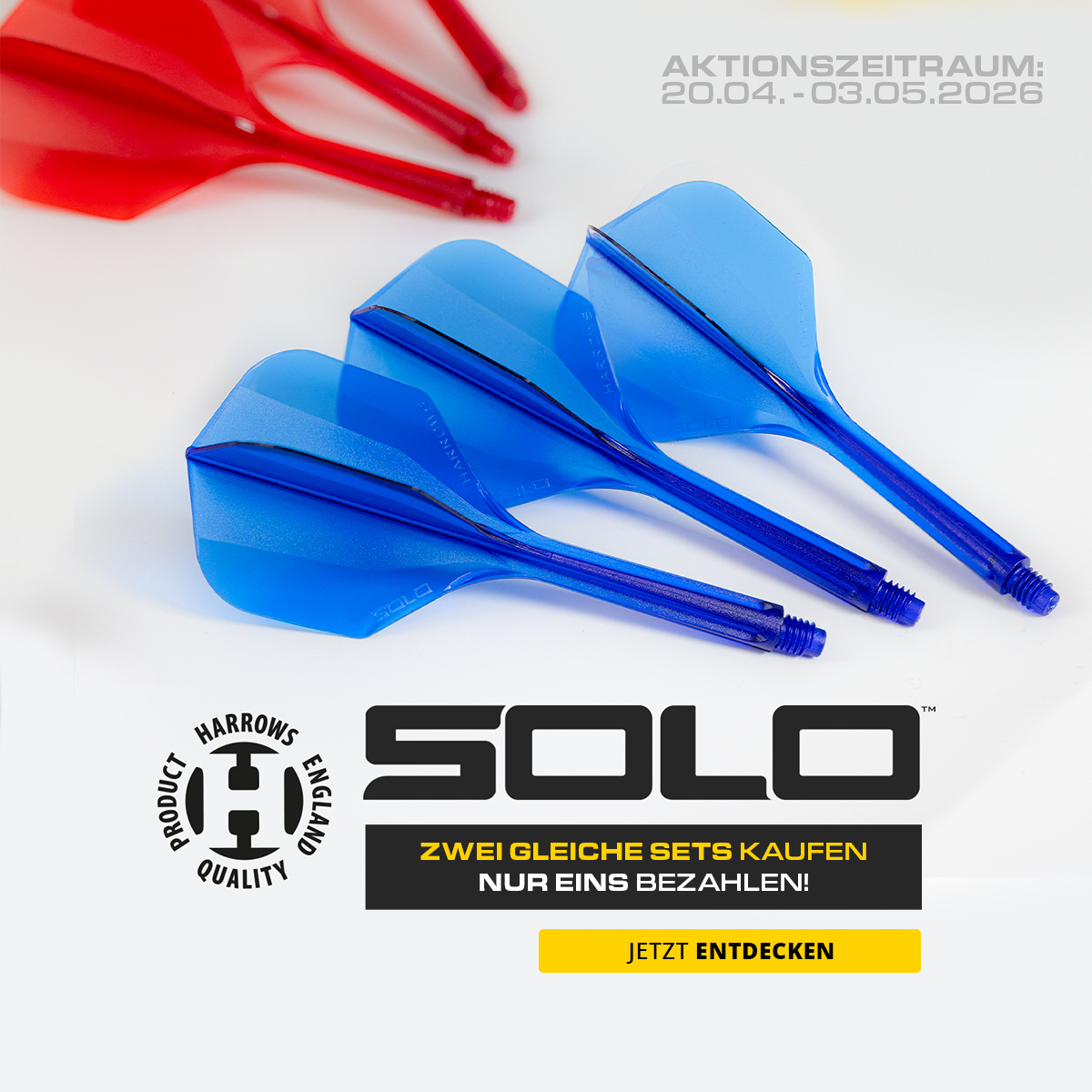 Das Bild zeigt eine Werbegrafik mit dem Dateinamen 2025-04_Harrows_SOLOAktion_Hero. Es wirbt für eine Aktion oder ein Produkt im Zusammenhang mit Harrows SOLO.