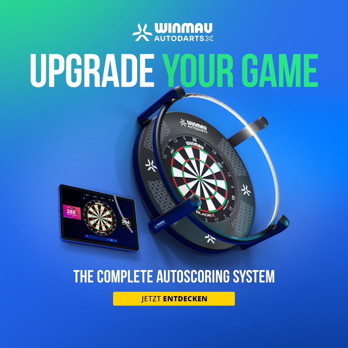 Ein Foto zeigt das Produkt mit dem Namen '2026-09 Winmau AutodartsX Hero'. Es ist auf einem neutralen Hintergrund abgebildet.